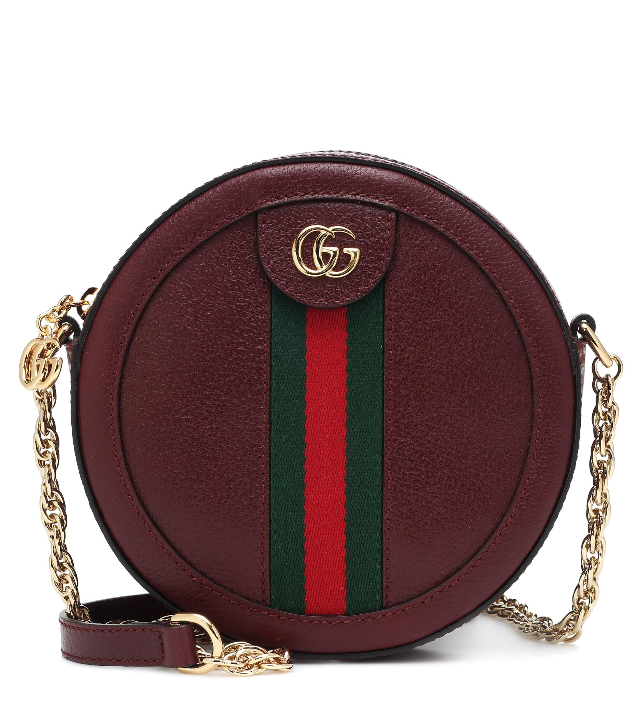 Gucci Ophidia Mini Round Leather Shoulder Bag in Dark Red (Red) - Lyst