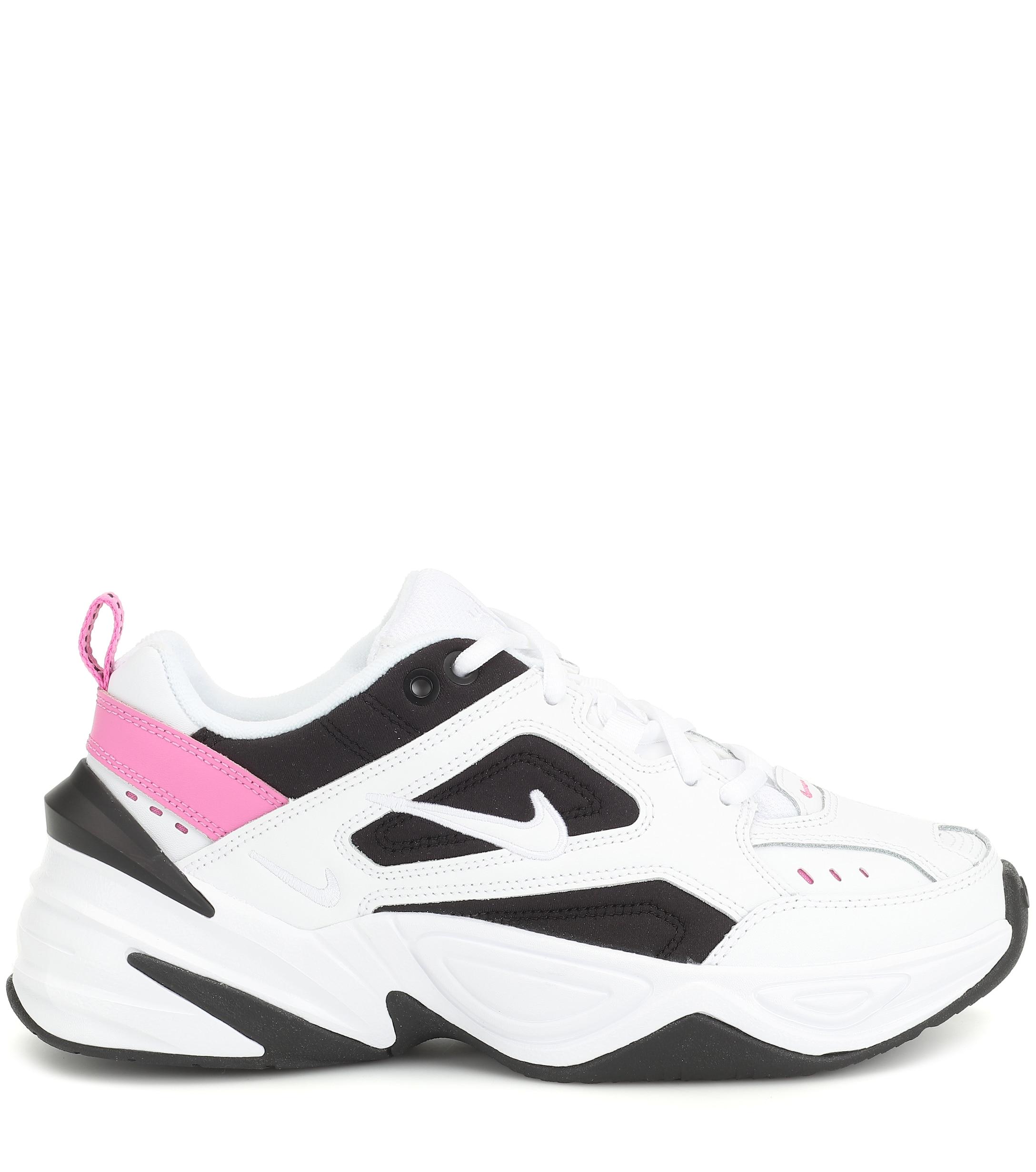 nike m2k tekno trainers in white black and pink