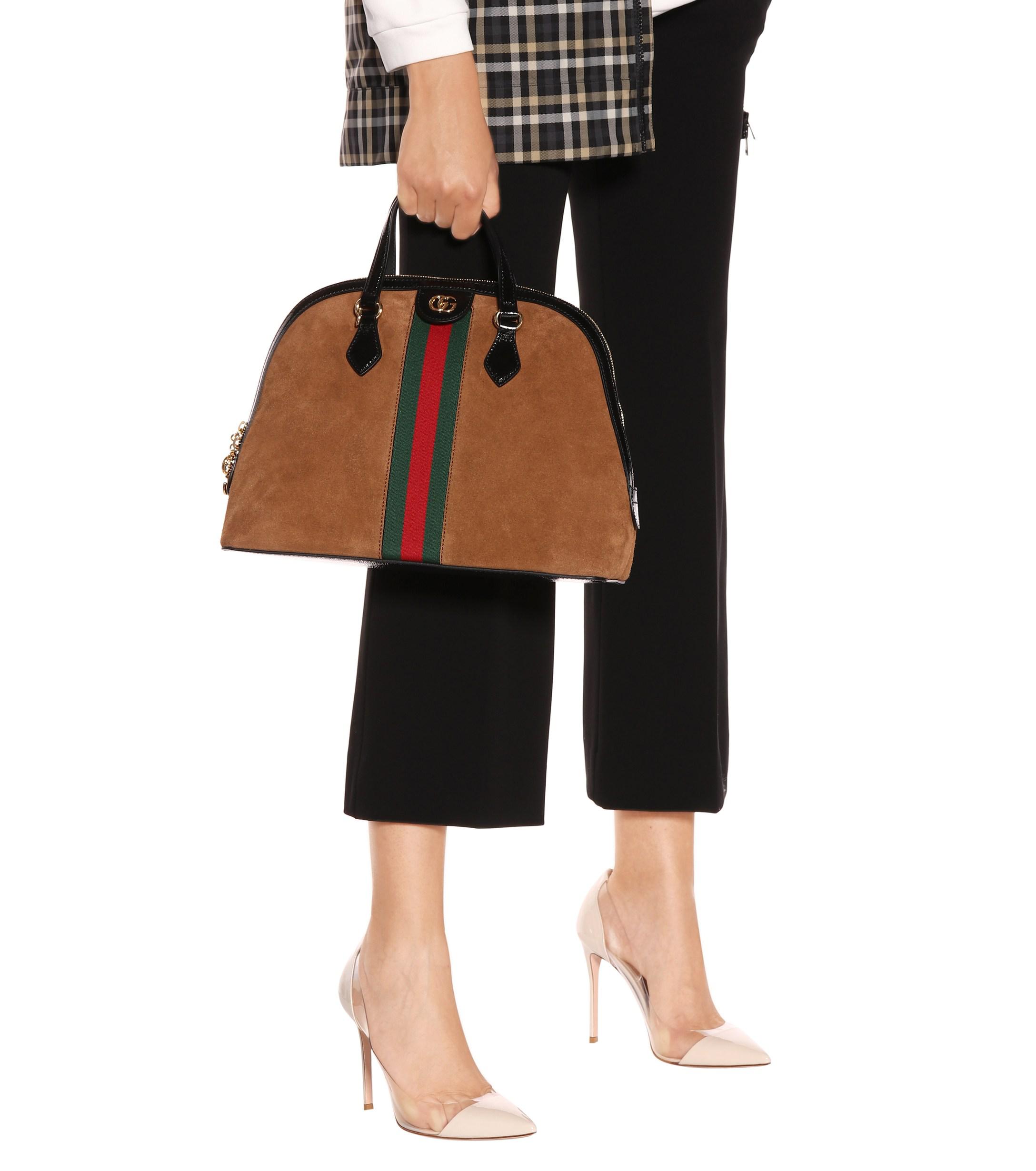 Gucci Ophidia Medium Suede Shoulder Bag in Brown - Lyst