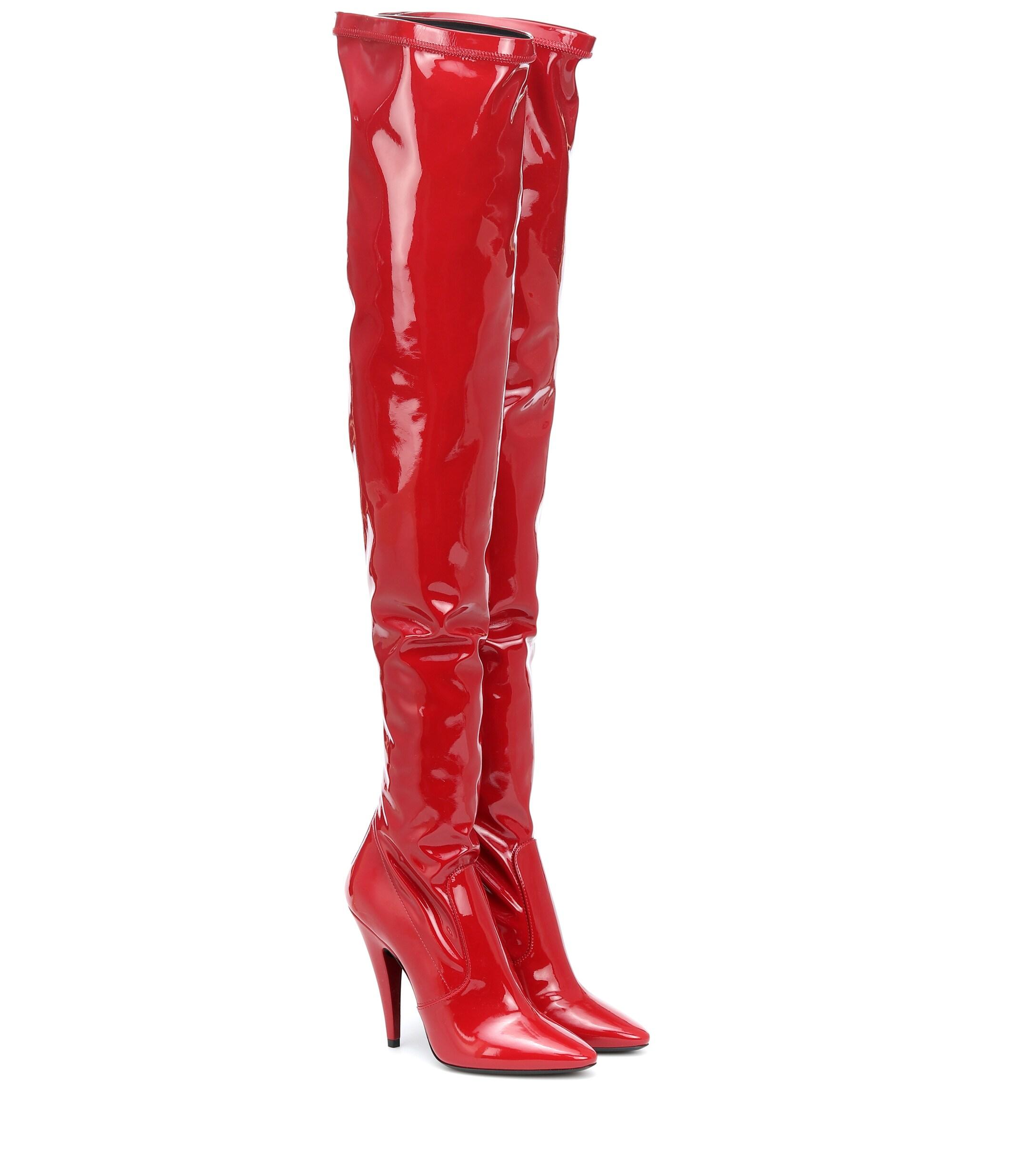 Saint Laurent Synthetic Aylah Vinyl Over-the-knee Boots in Red | Lyst