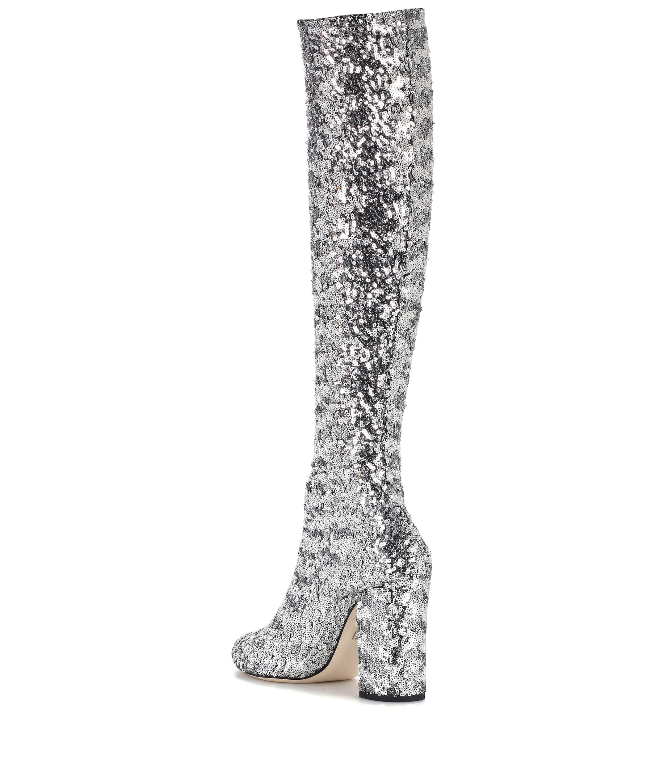 silver glitter long boots