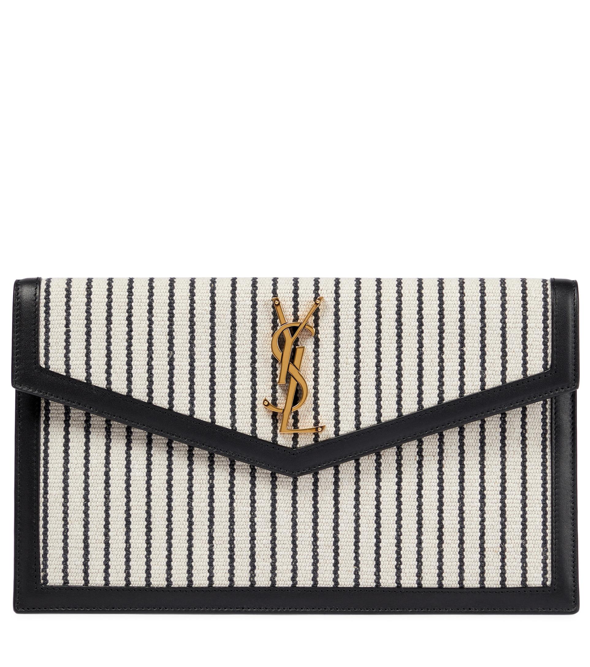 Yves Saint Laurent Black Striped Canvas/Leather Medium Uptown Pouch -  Yoogi's Closet