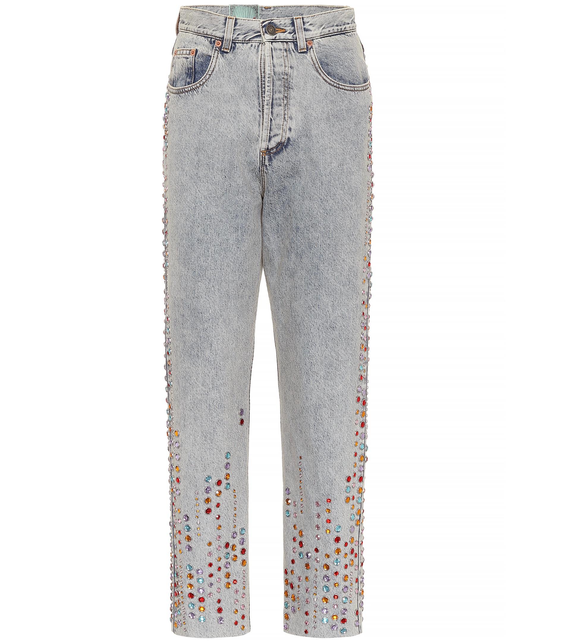Gucci Crystal-embellished Jeans in Blue | Lyst