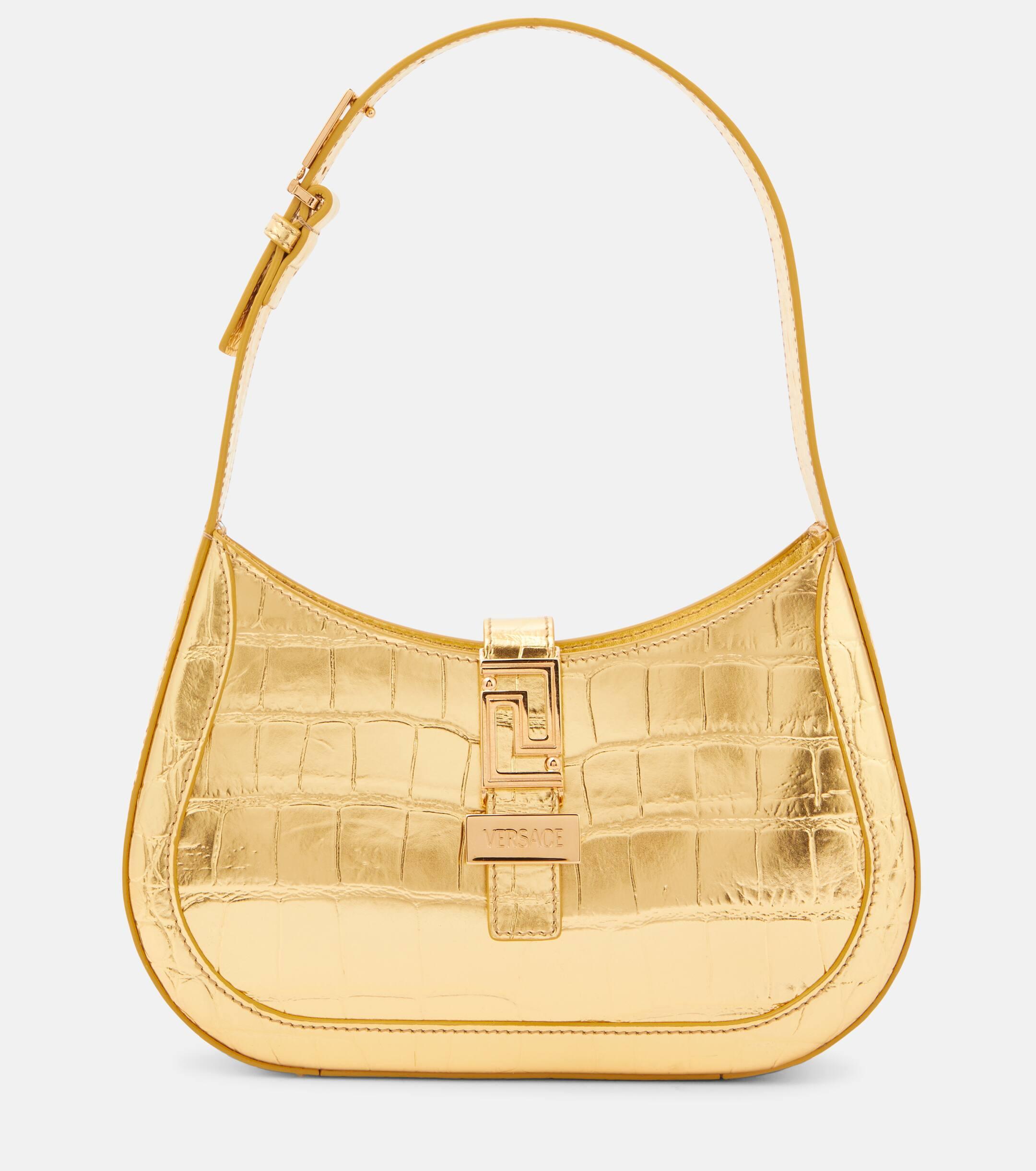 Versace Greca Goddess Small Croc-Effect Shoulder Bag in Metallic