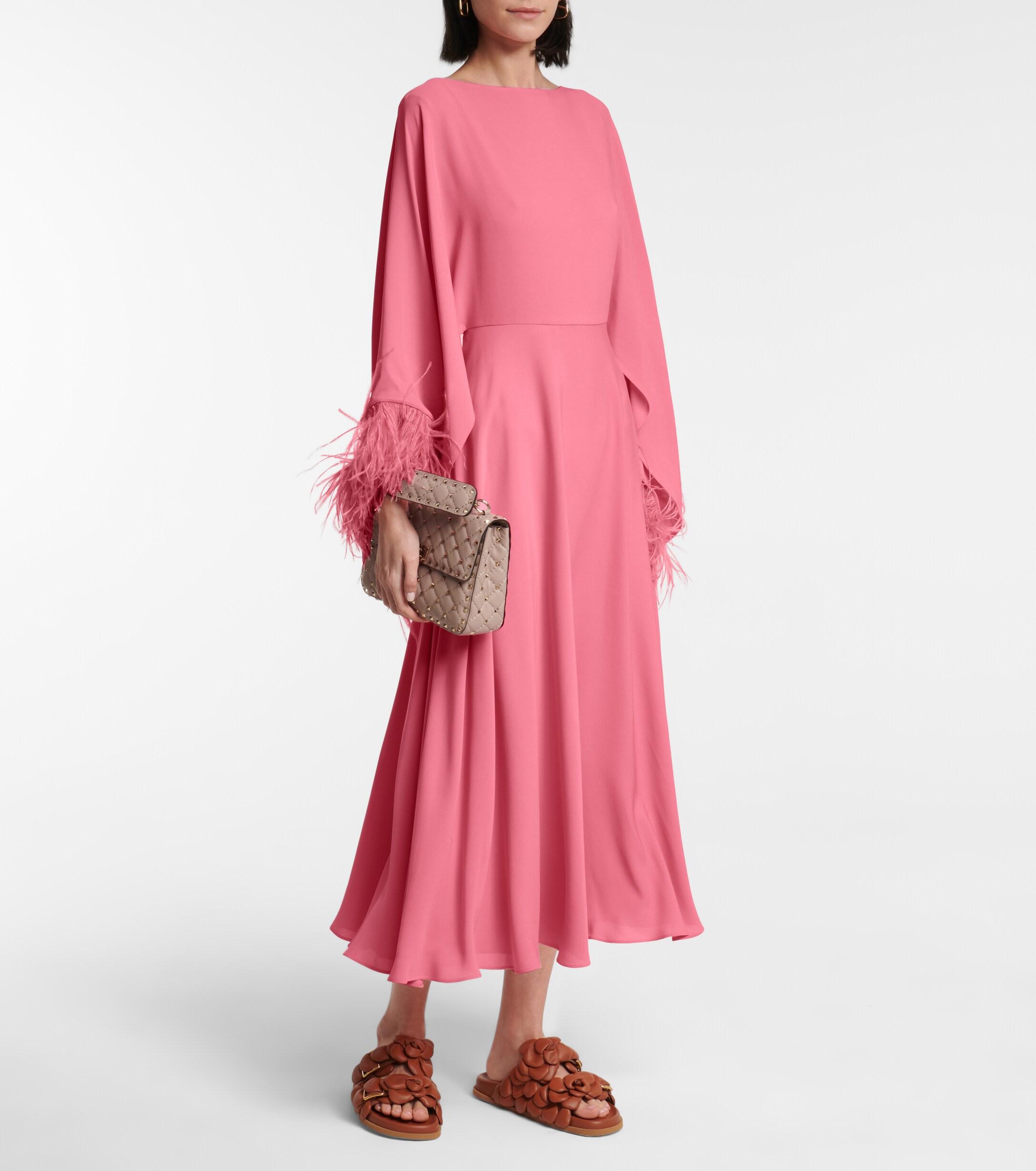 loyalitet Waterfront Robe Valentino Feather-trimmed Silk Georgette Dress in Pink | Lyst