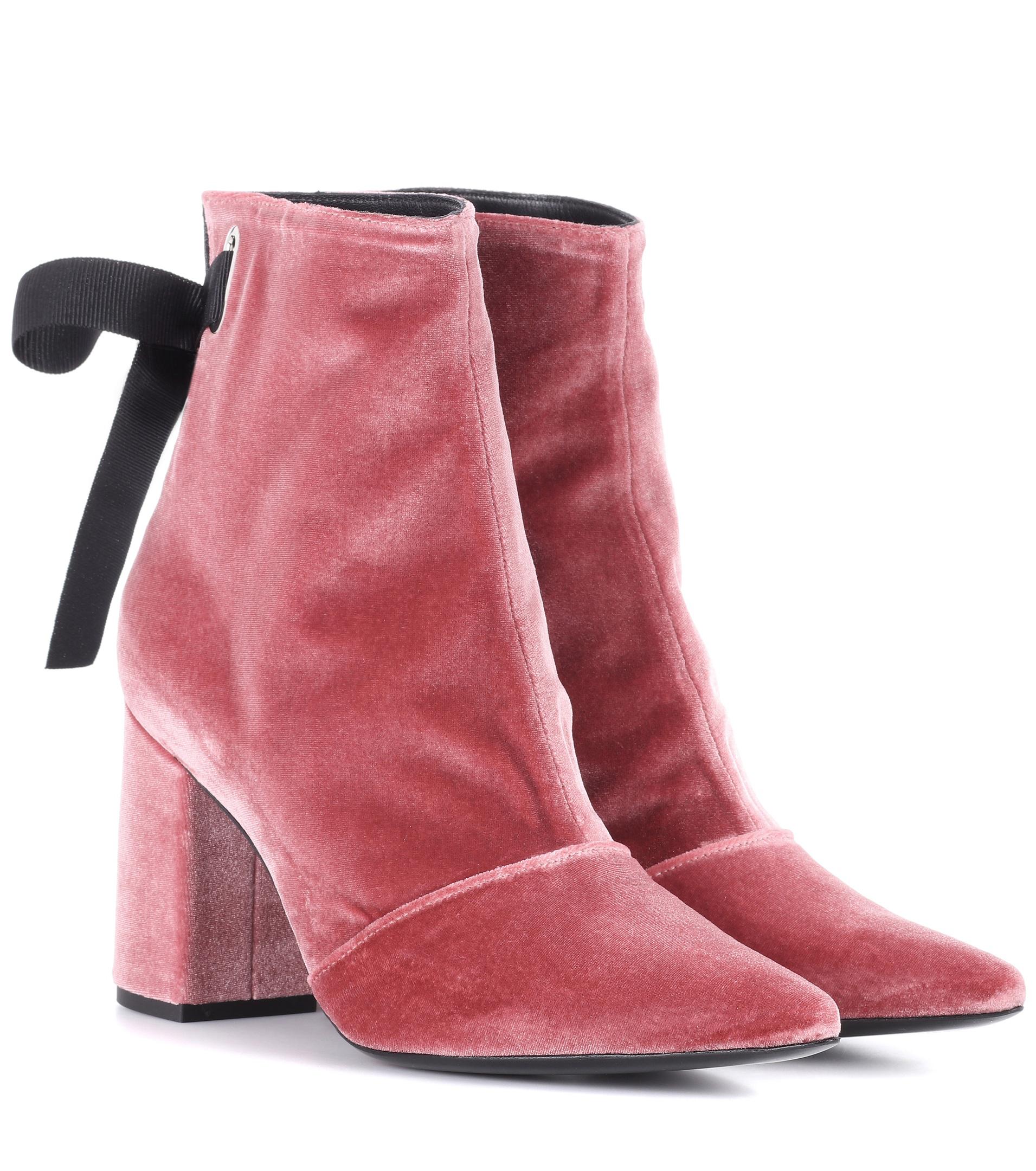 pink velvet ankle boots