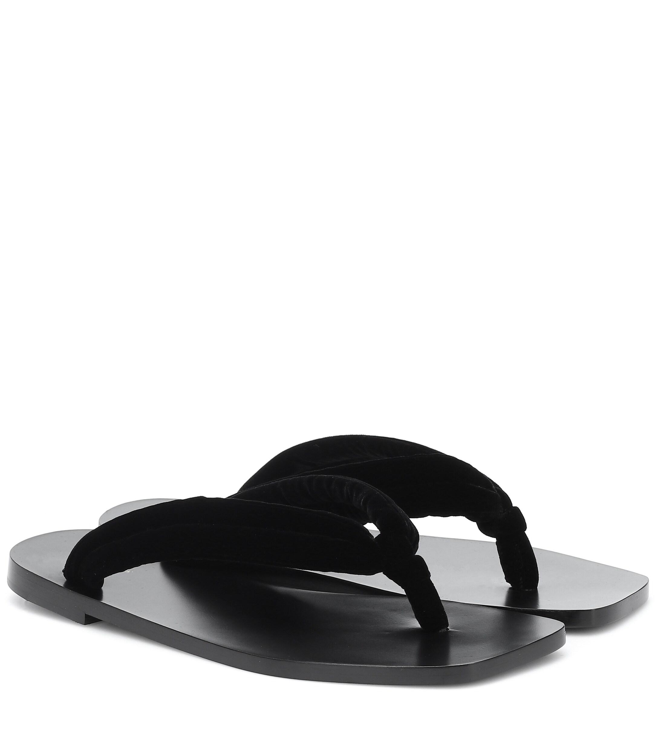 The Row Swan Velvet Thong Sandals in Black | Lyst
