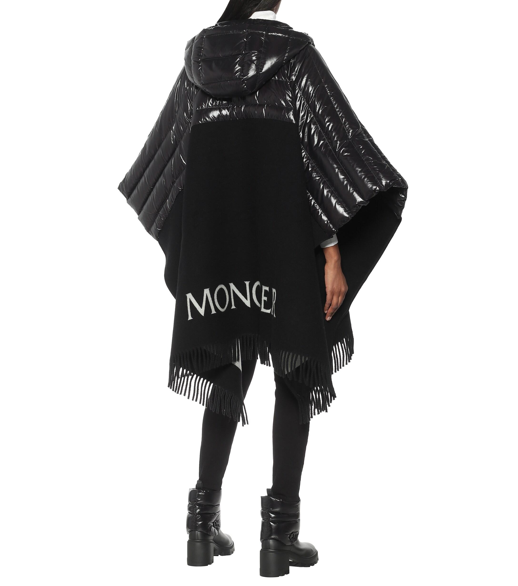 Moncler Down And Wool Poncho in Black | Lyst Australia