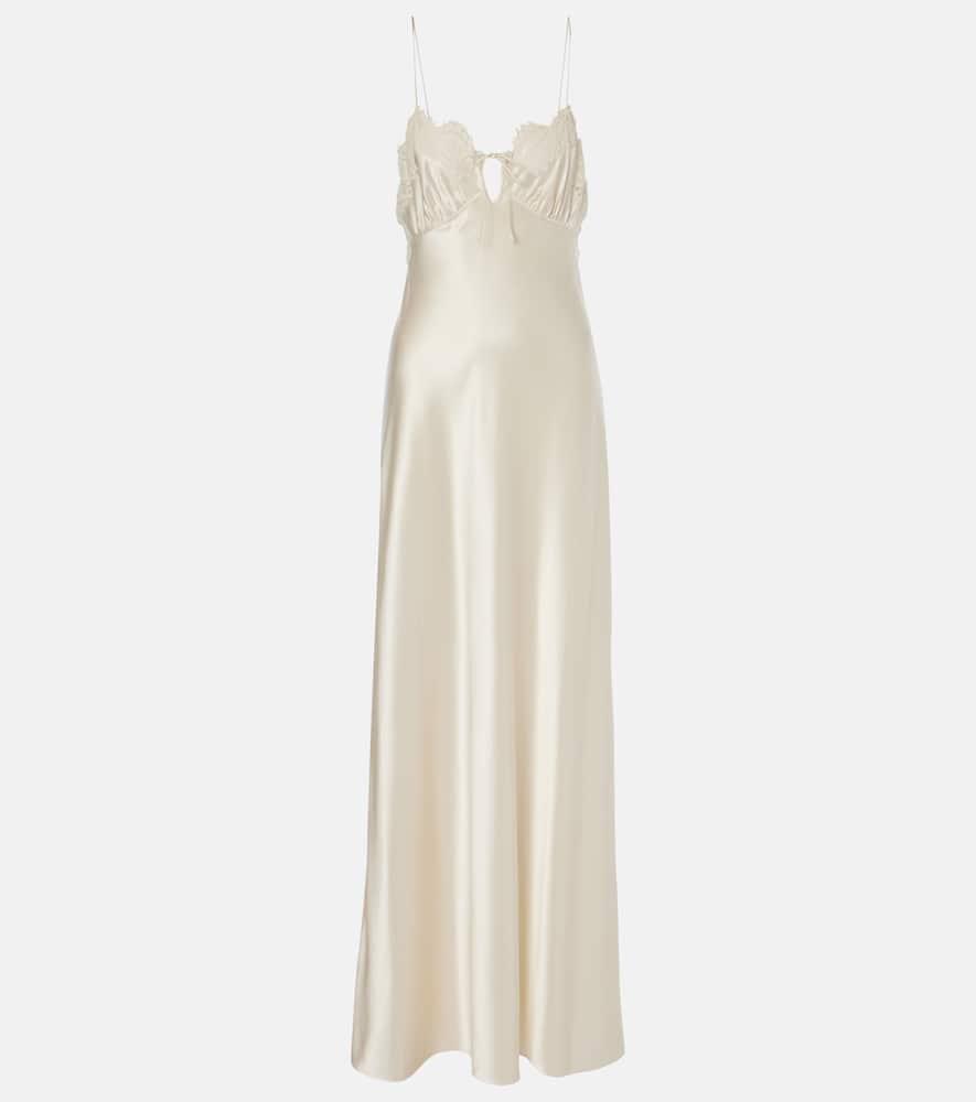 Saint Laurent Lace-Trimmed Silk Satin Gown in White | Lyst