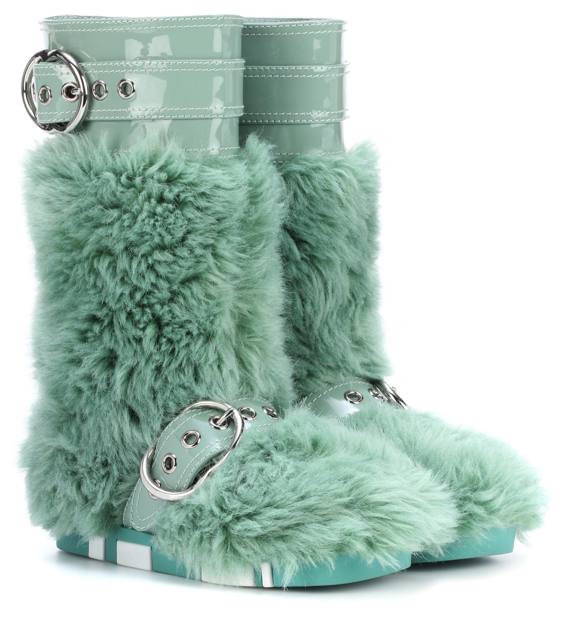 Miu Miu Leather Faux Fur Mid-calf Boots in Agave (Green) - Save 77% - Lyst