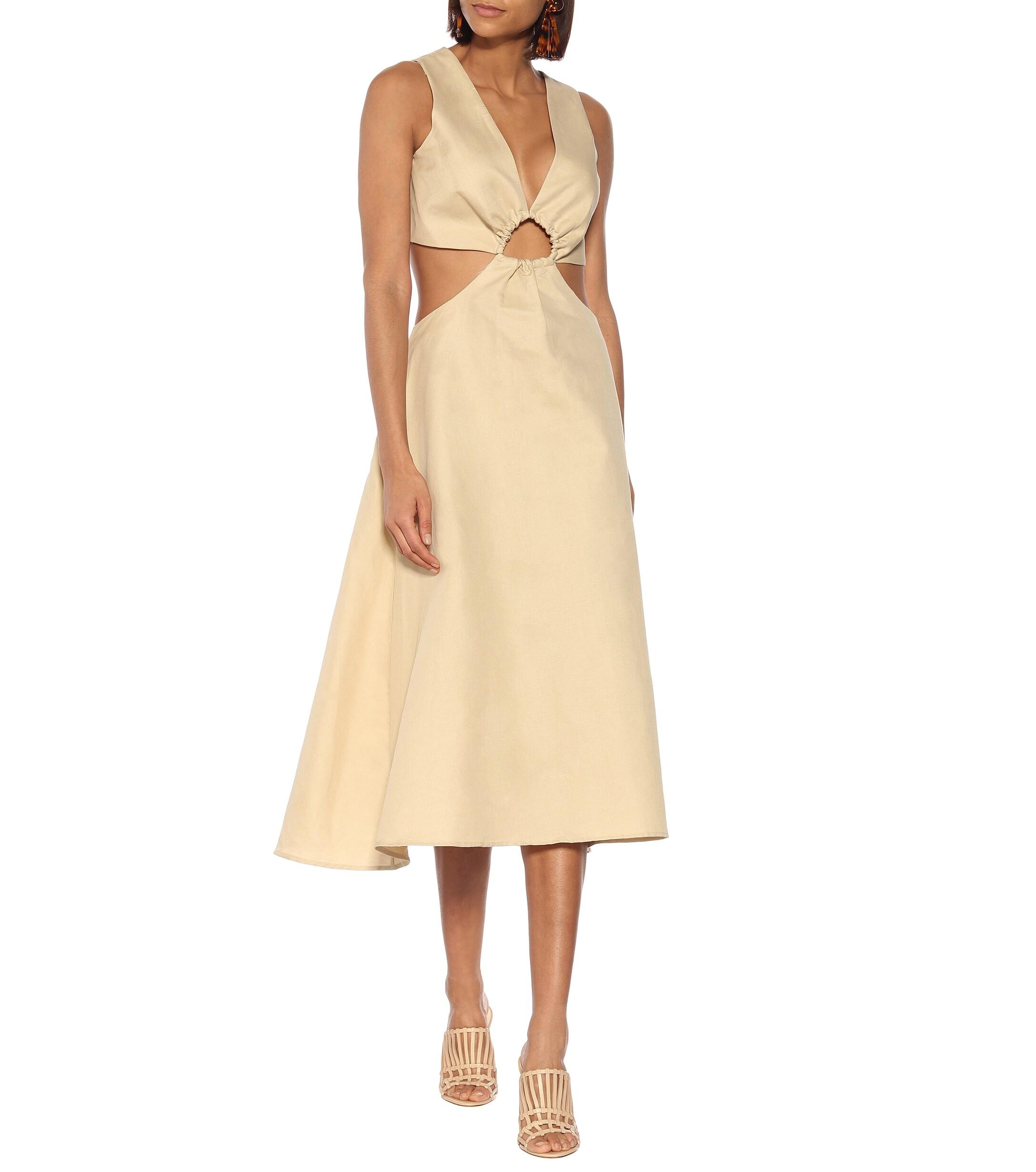 Cult Gaia Cybele Linen And Cotton Midi Dress in Beige (Natural) - Lyst