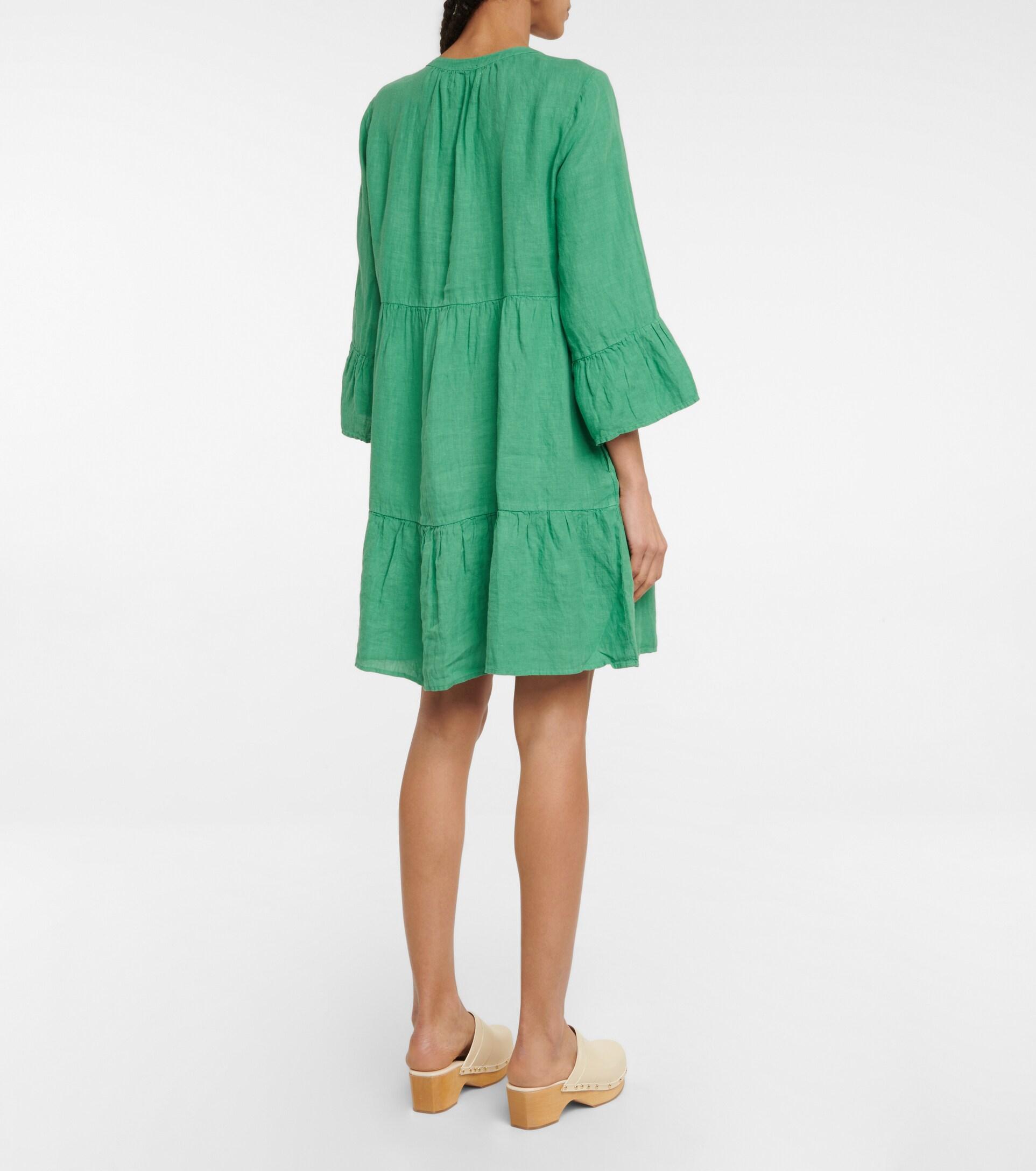 Velvet Aurora Linen Minidress in Green | Lyst