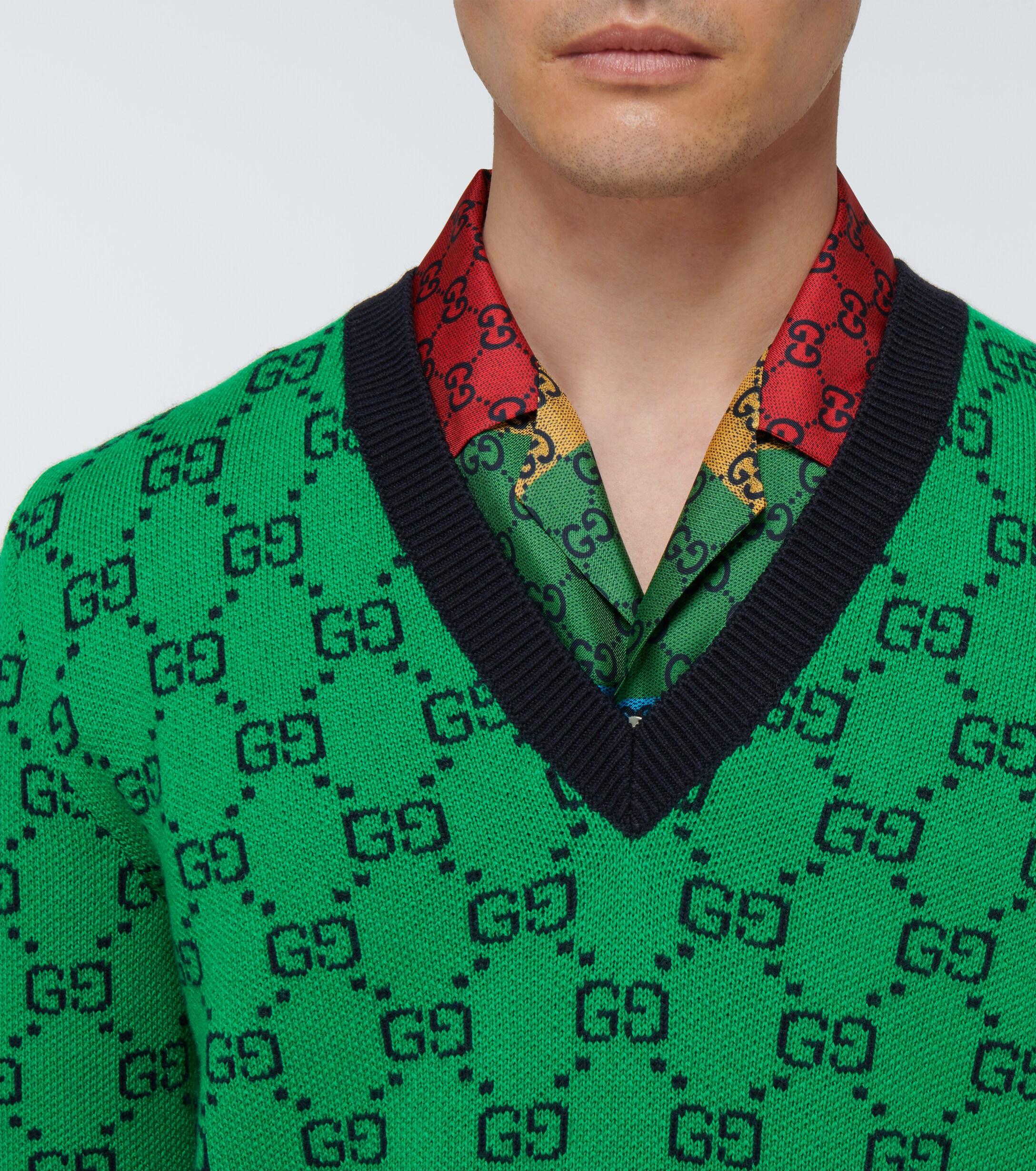 Gucci GG Multicolor V-neck Sweater in Green for Men | Lyst