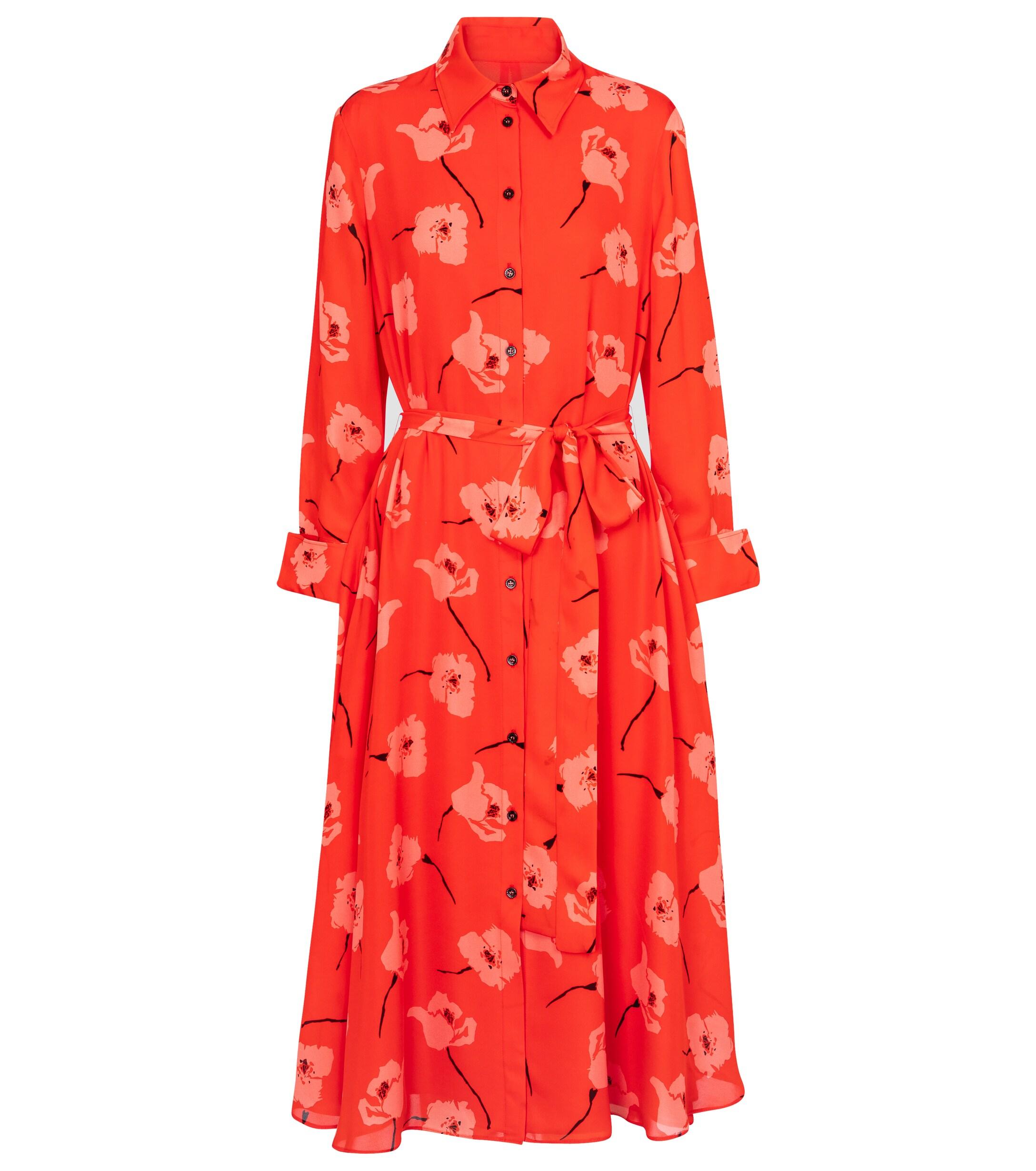 Vestido camisero midi de seda floral Carolina Herrera de Rojo | Lyst