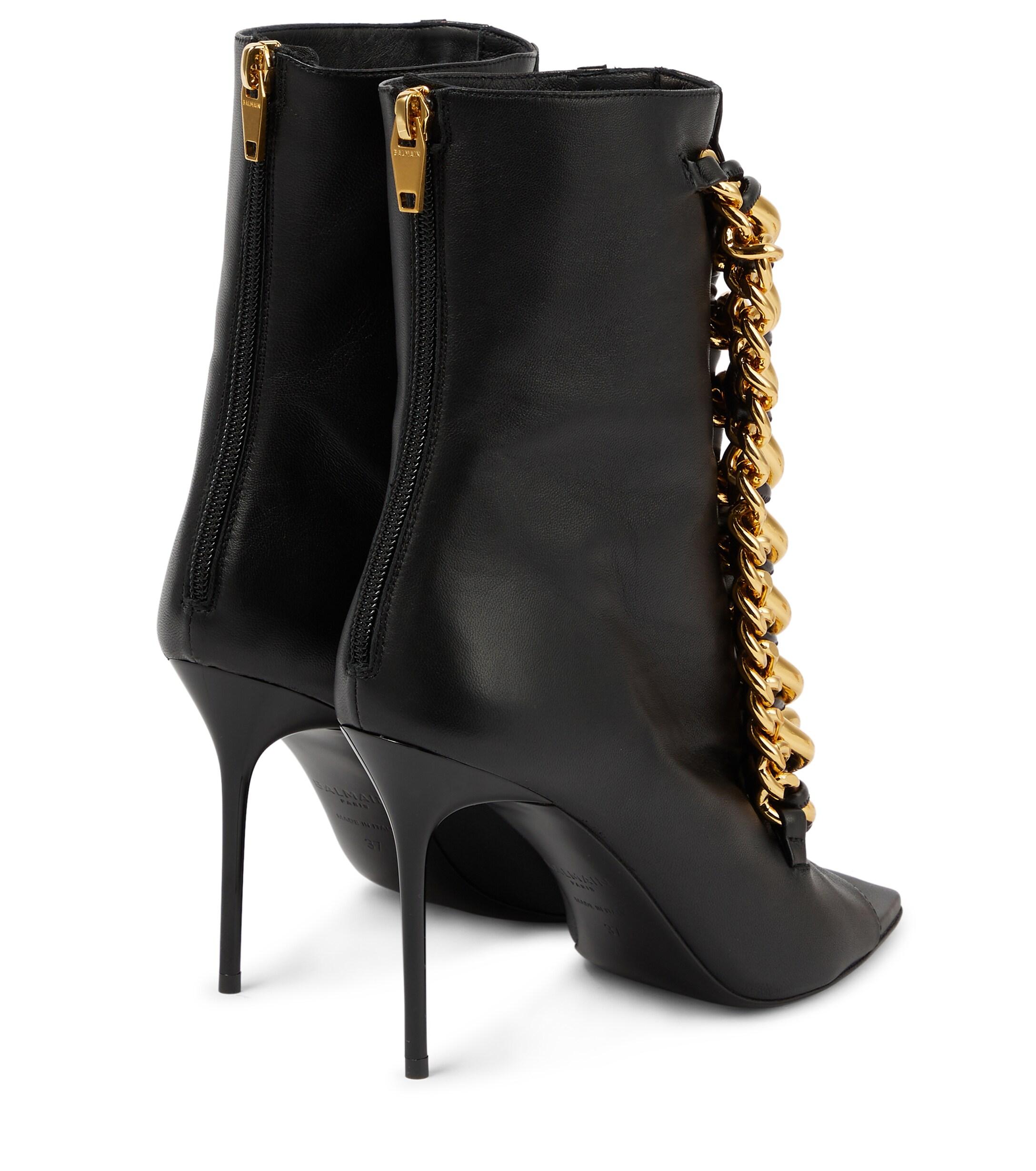 Balmain Embellished Leather Ankle Boots in Black | Lyst