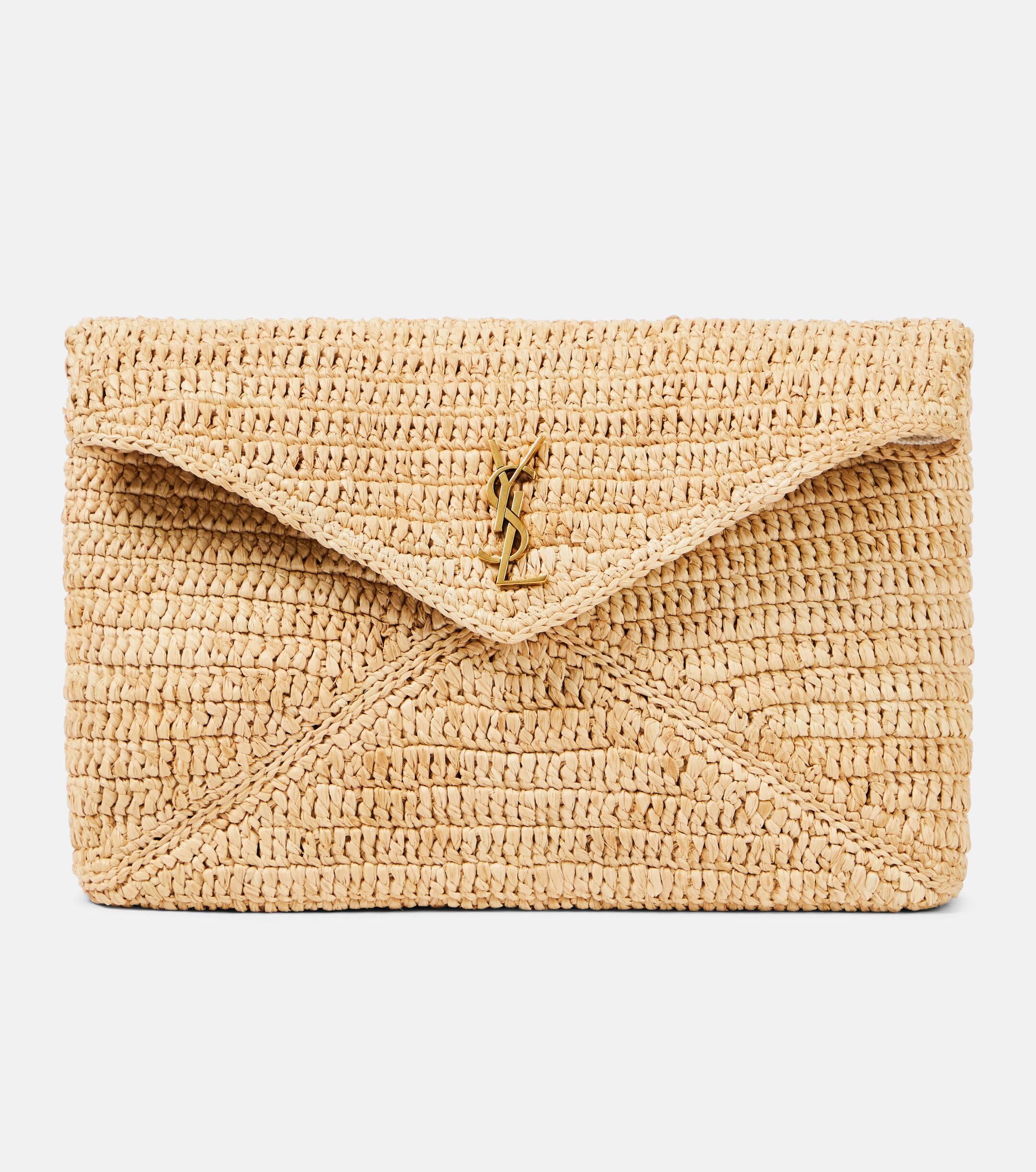 Saint Laurent Cassandre Large Raffia Pouch in Metallic Lyst UK