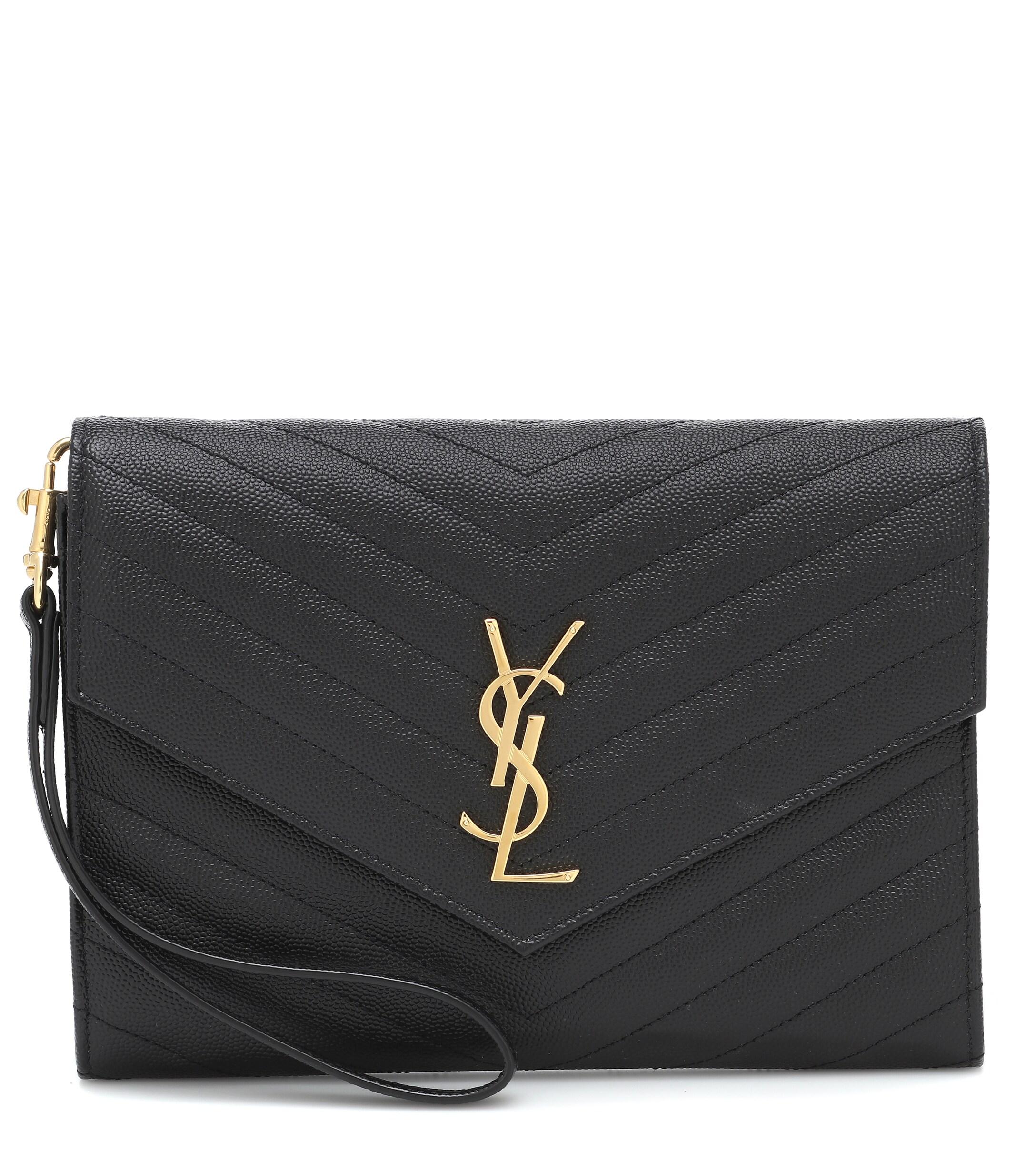 Saint Laurent Monogram Leather Clutch in Black Lyst