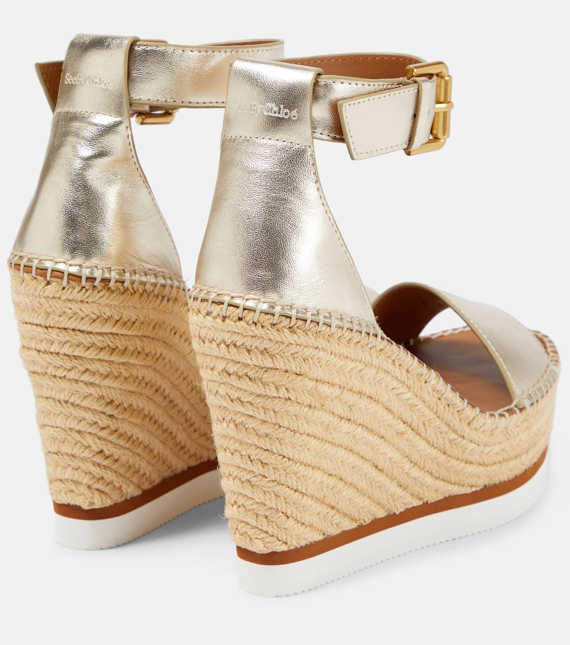 See By Chloé Glyn Leather Wedge Espadrille Sandals in Metallic | Lyst