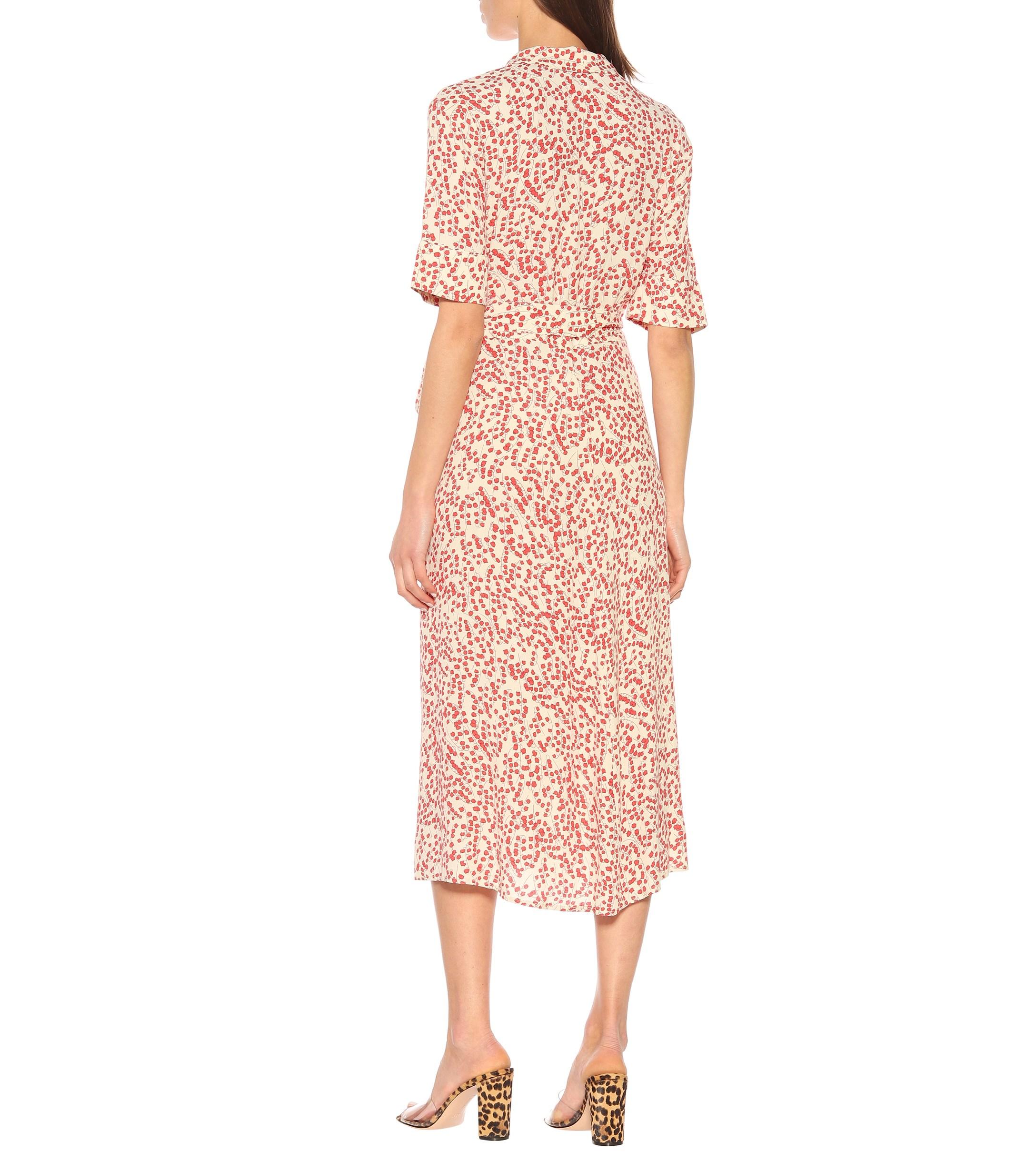Ganni Synthetic Floral Crêpe Wrap Dress in Print (Pink) | Lyst