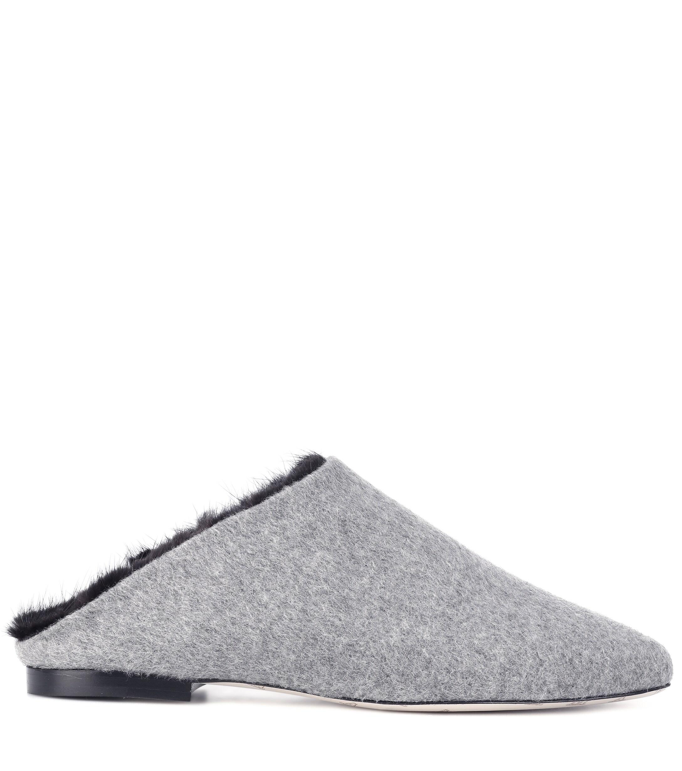 Max Mara Suede Pensile Fur-lined Slippers in Grey (Gray) | Lyst