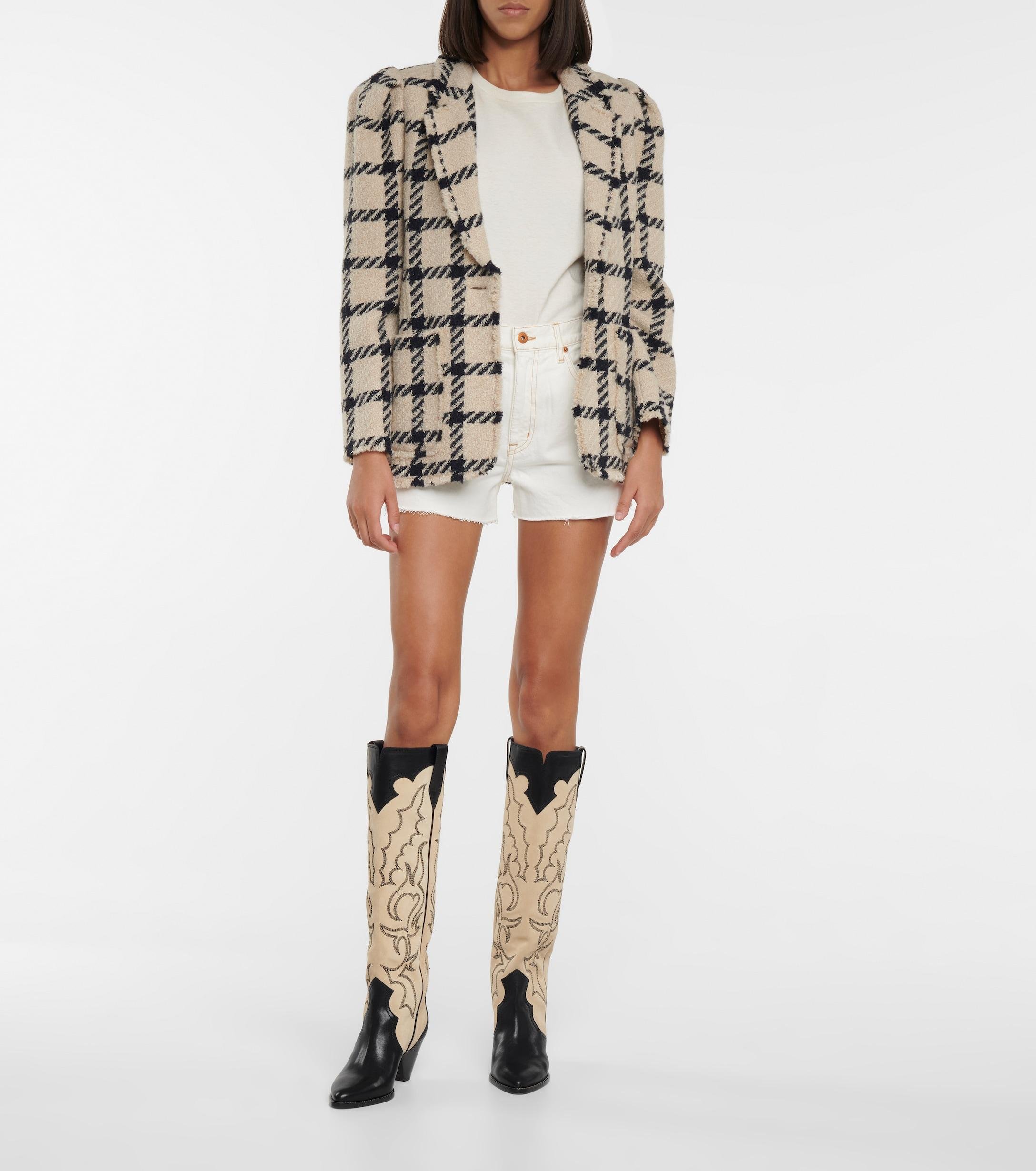 Isabel Marant Leila Leather And Velvet Western Boots in Natural | Lyst