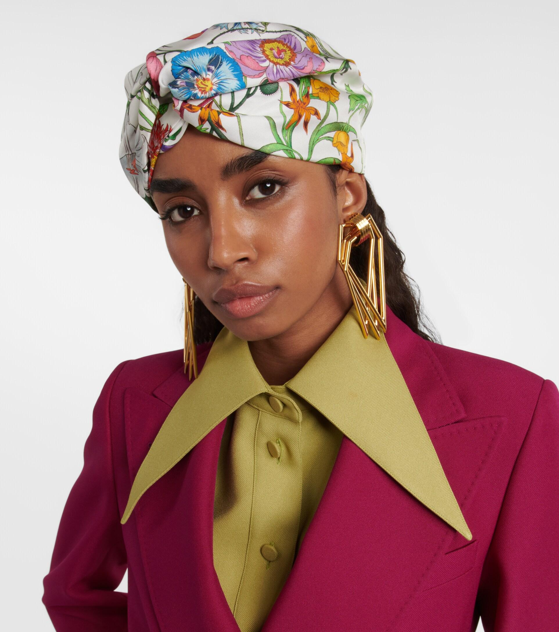 Gucci Floral Silk Headband in Metallic | Lyst