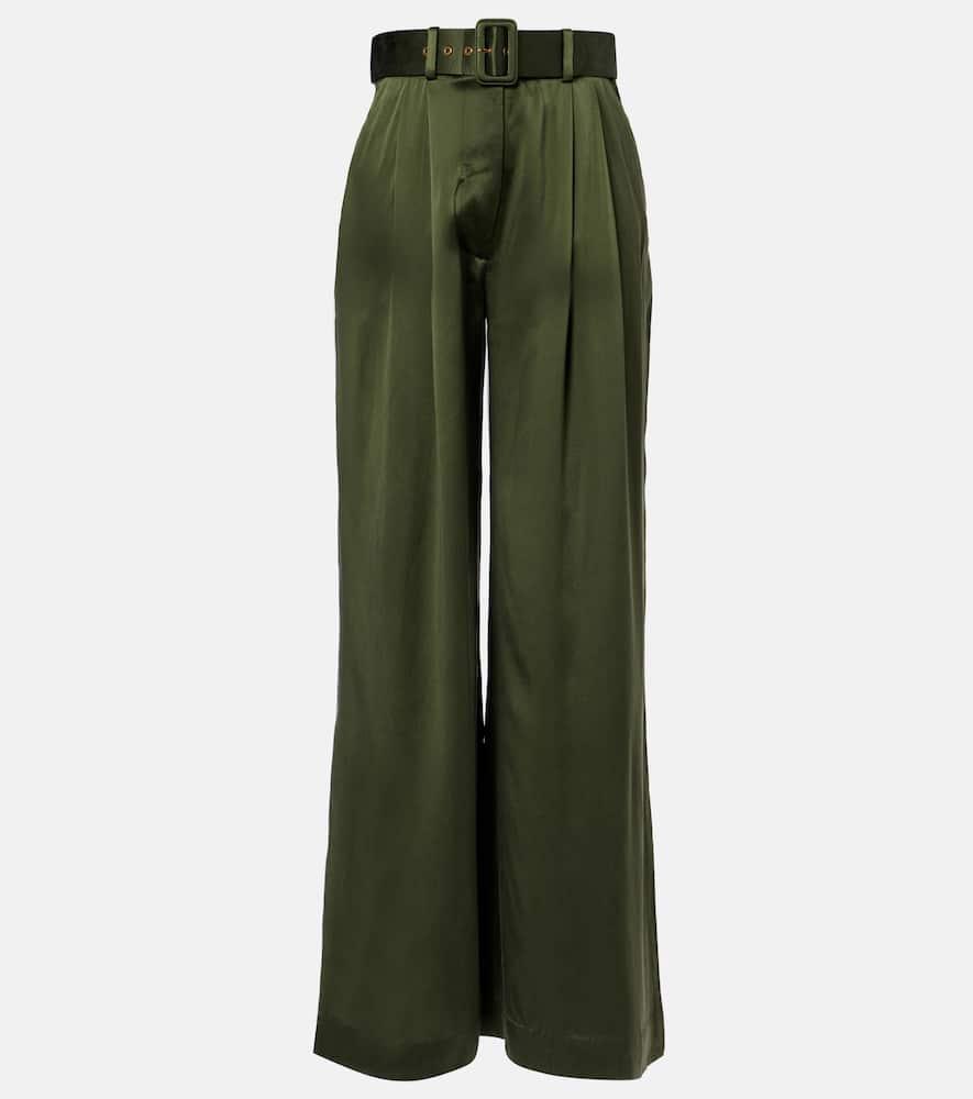 パンツ Zimmermann Army green satin Crush wide-leg pant Zimmermann Olive Green Satin Crush Wide-leg Pant | italist