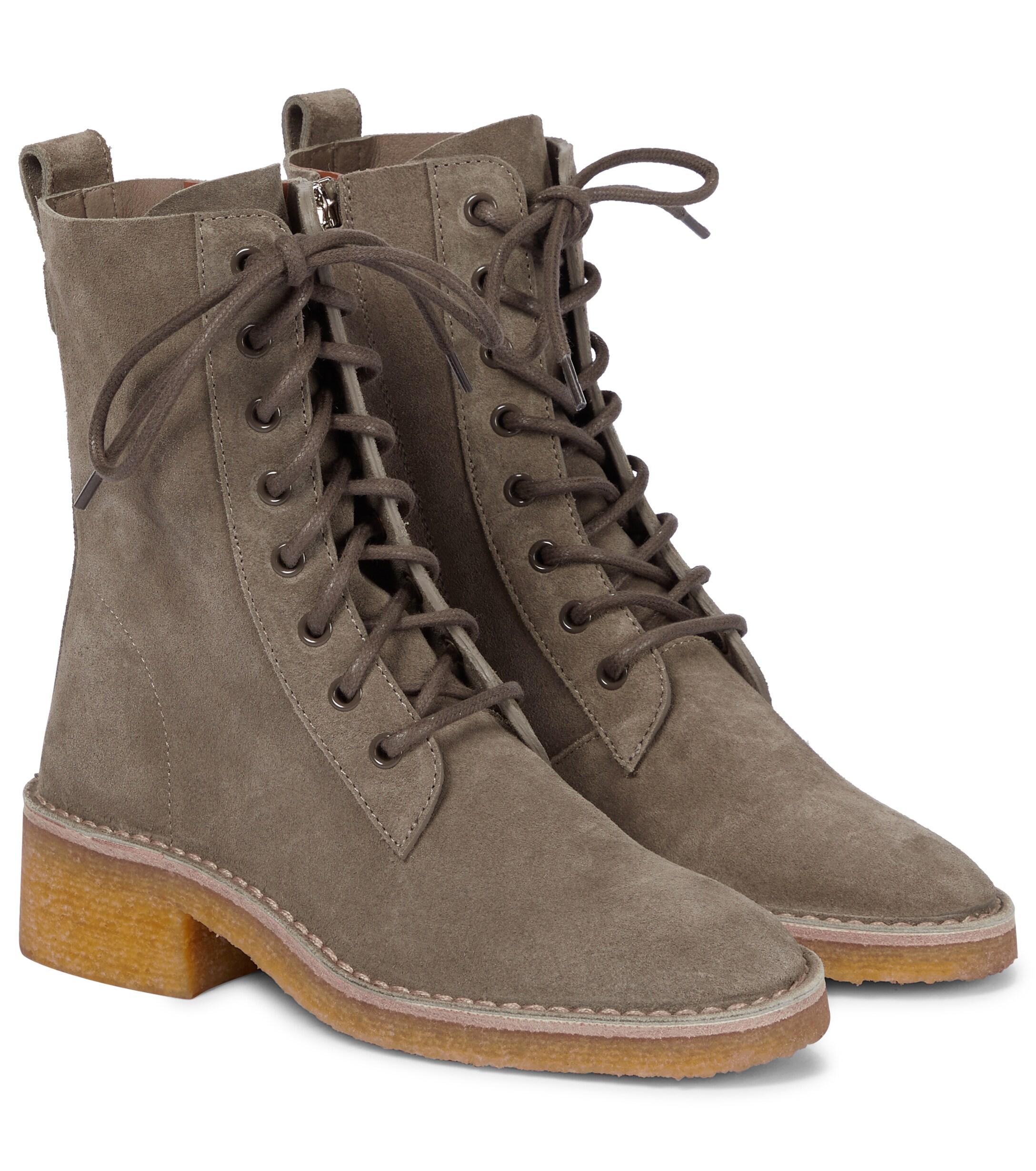 Chloé Edith Suede Combat Boots in Grey (Gray) - Lyst