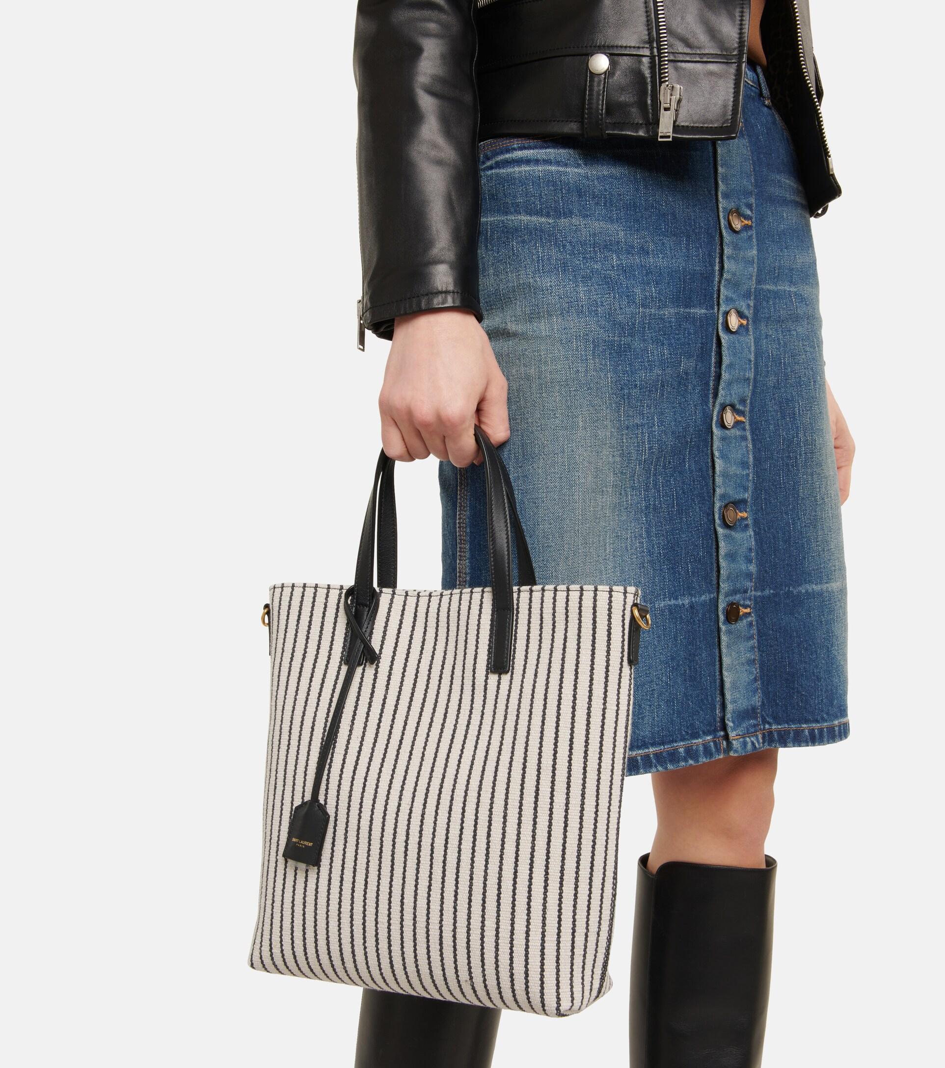 Saint Laurent Shopping Toy Striped Canvas Tote in Black | Lyst