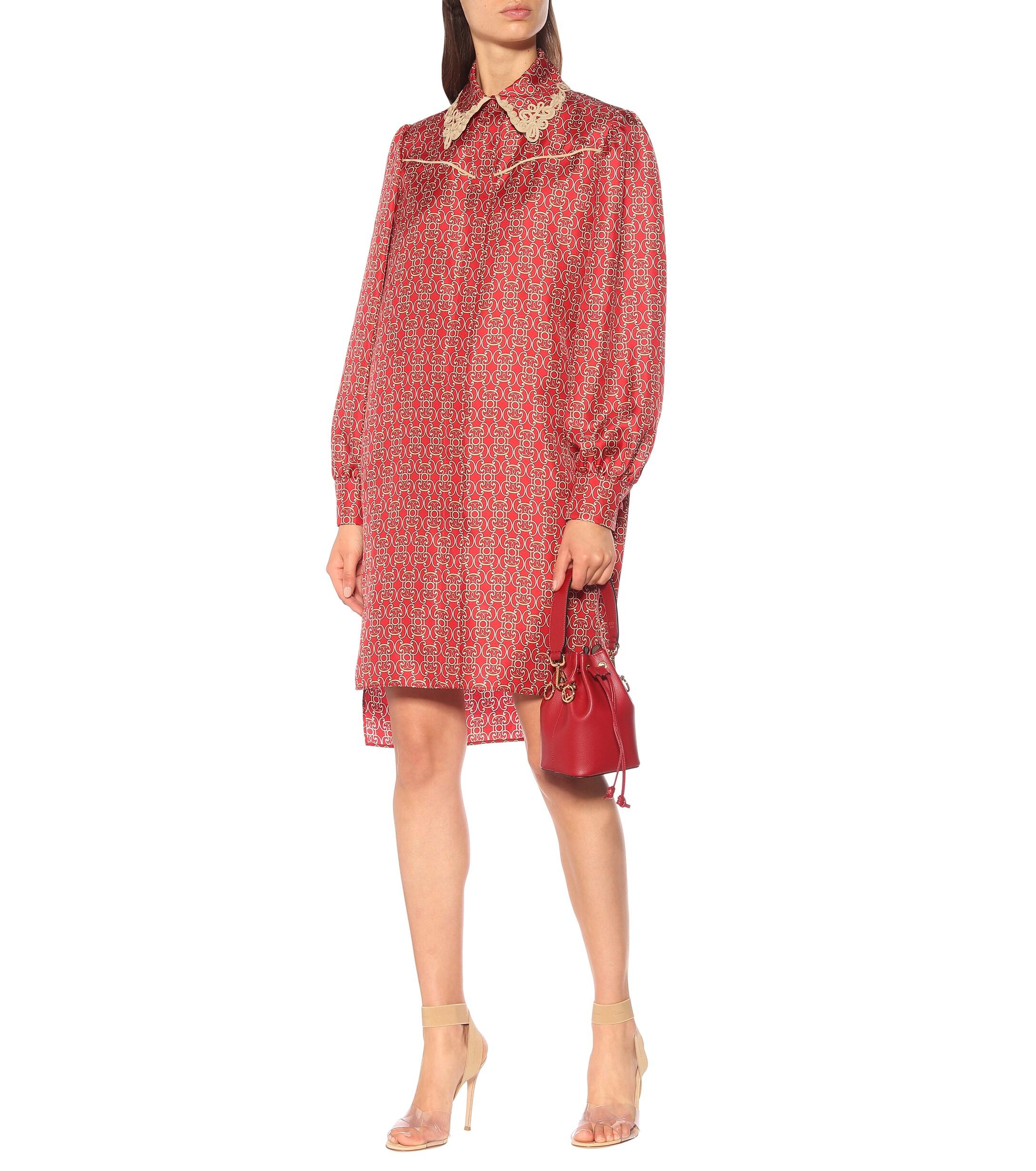 Fendi Printed Silk-twill Shirt Dress in Red - Lyst