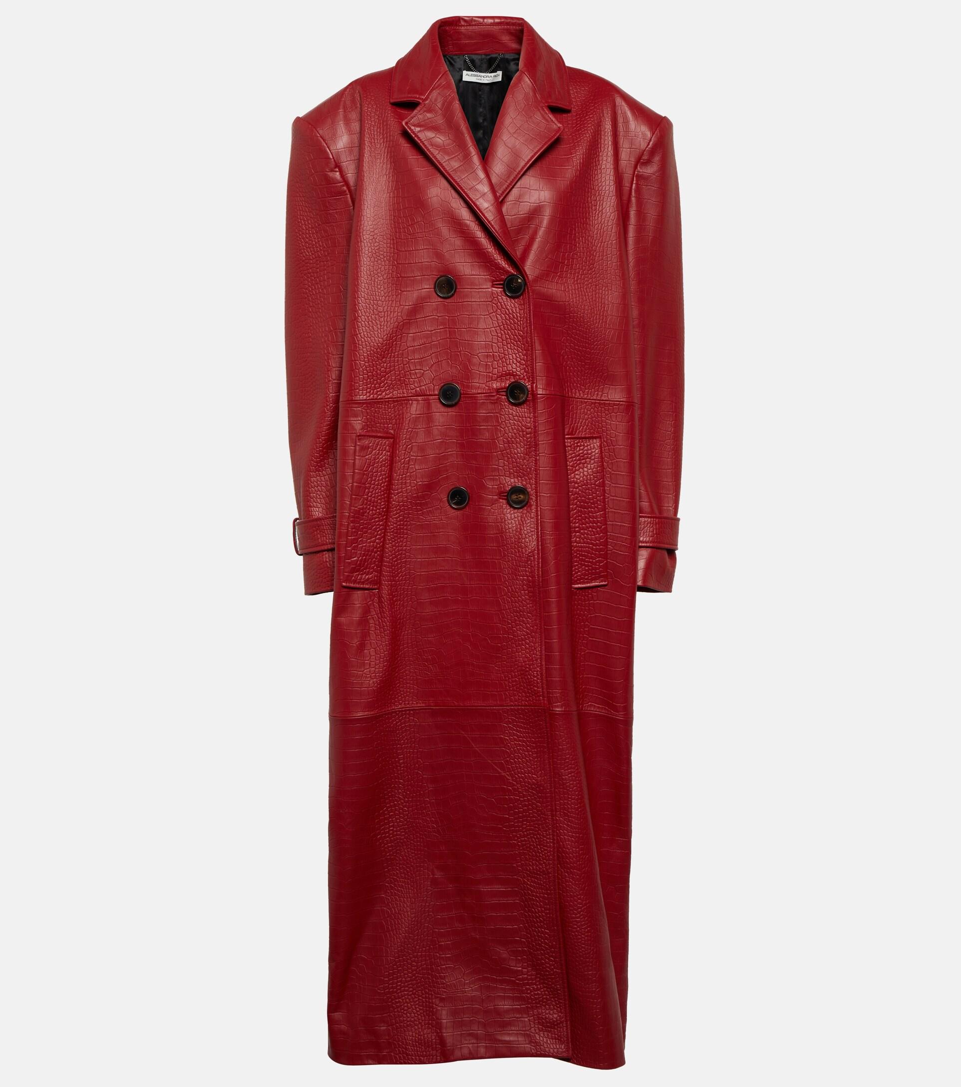 Alessandra Rich Oversized Embossed Leather Coat in Red | Lyst
