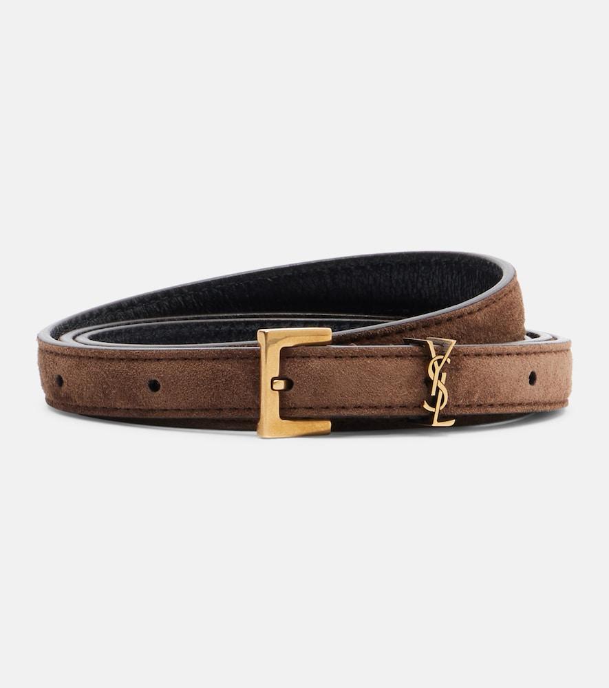 Saint Laurent Cassandre Suede Belt in Brown | Lyst display picture 2