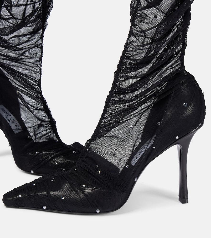 Jimmy Choo Lotta 100 Embellished Tulle Over-The-Knee Boots in - Main Image