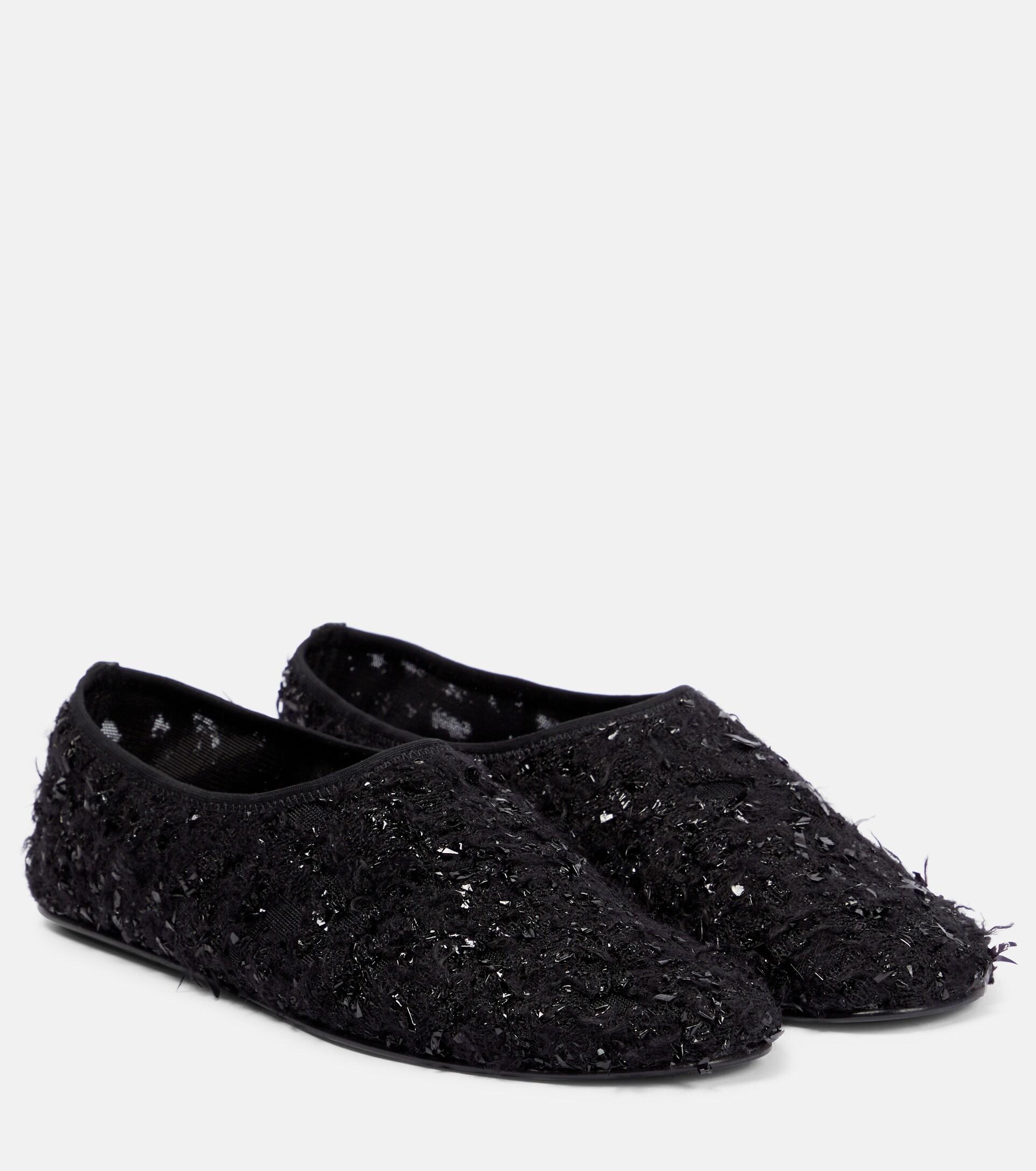 The Row Ozzy Embellished Ballet Flats in Black | Lyst
