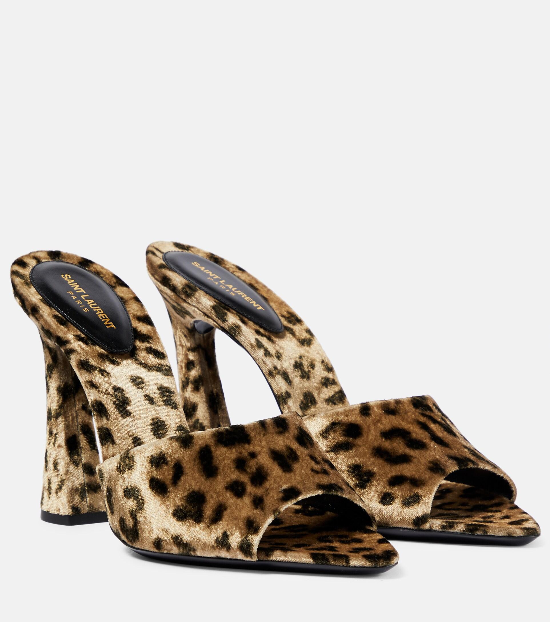 Saint Laurent Leopardprint Velvet Mules in Brown Lyst