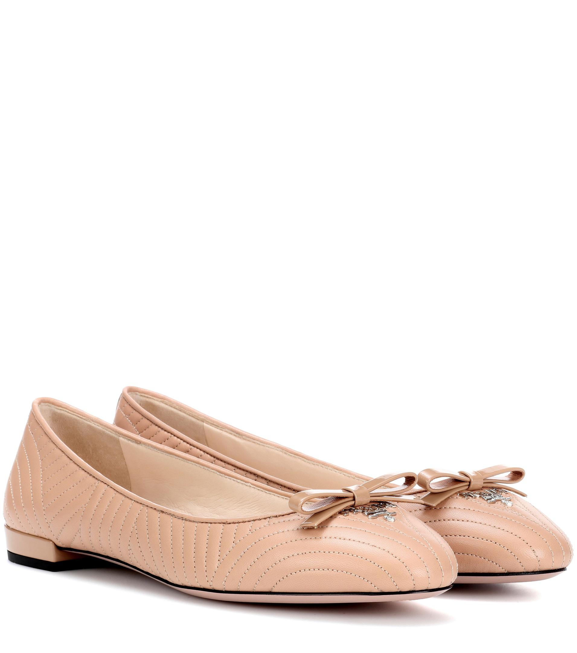 Prada Leather Ballerina Shoes in Pink - Lyst