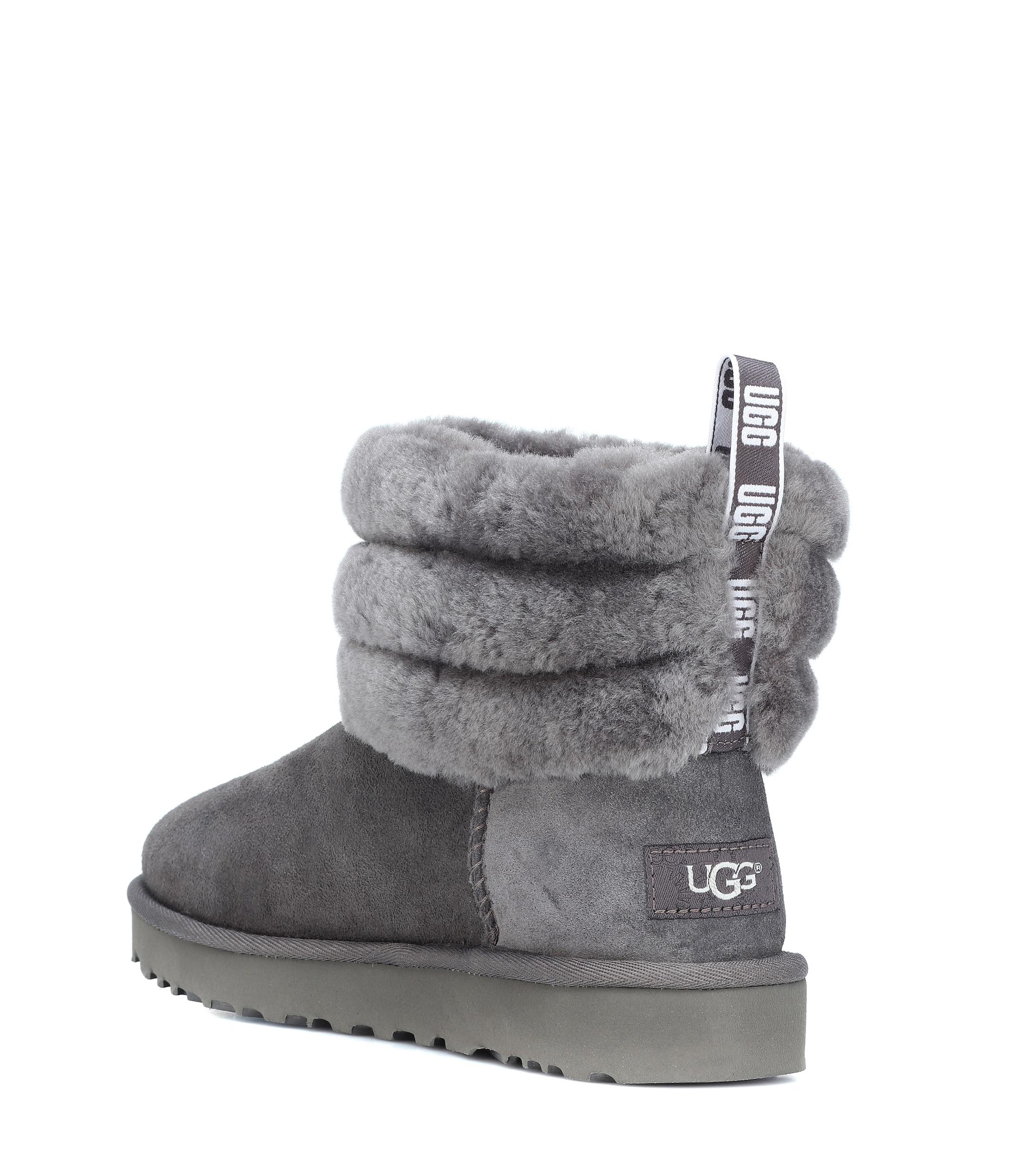 UGG Fluff Mini Quilted Suede Ankle Boots in Grey (Gray) - Lyst
