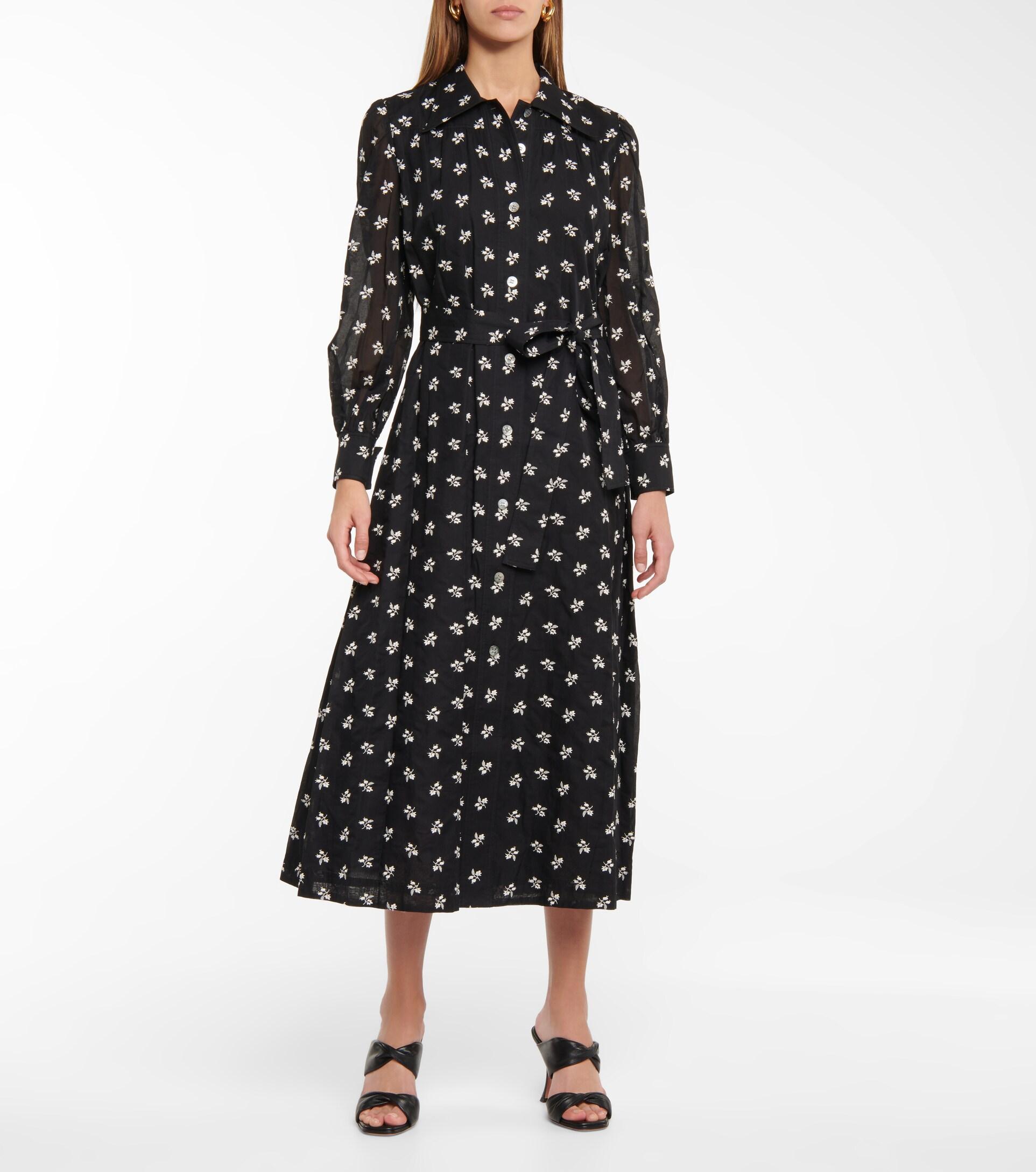 Tory Burch Artist Floral Cotton Midi Dress in Black | Lyst