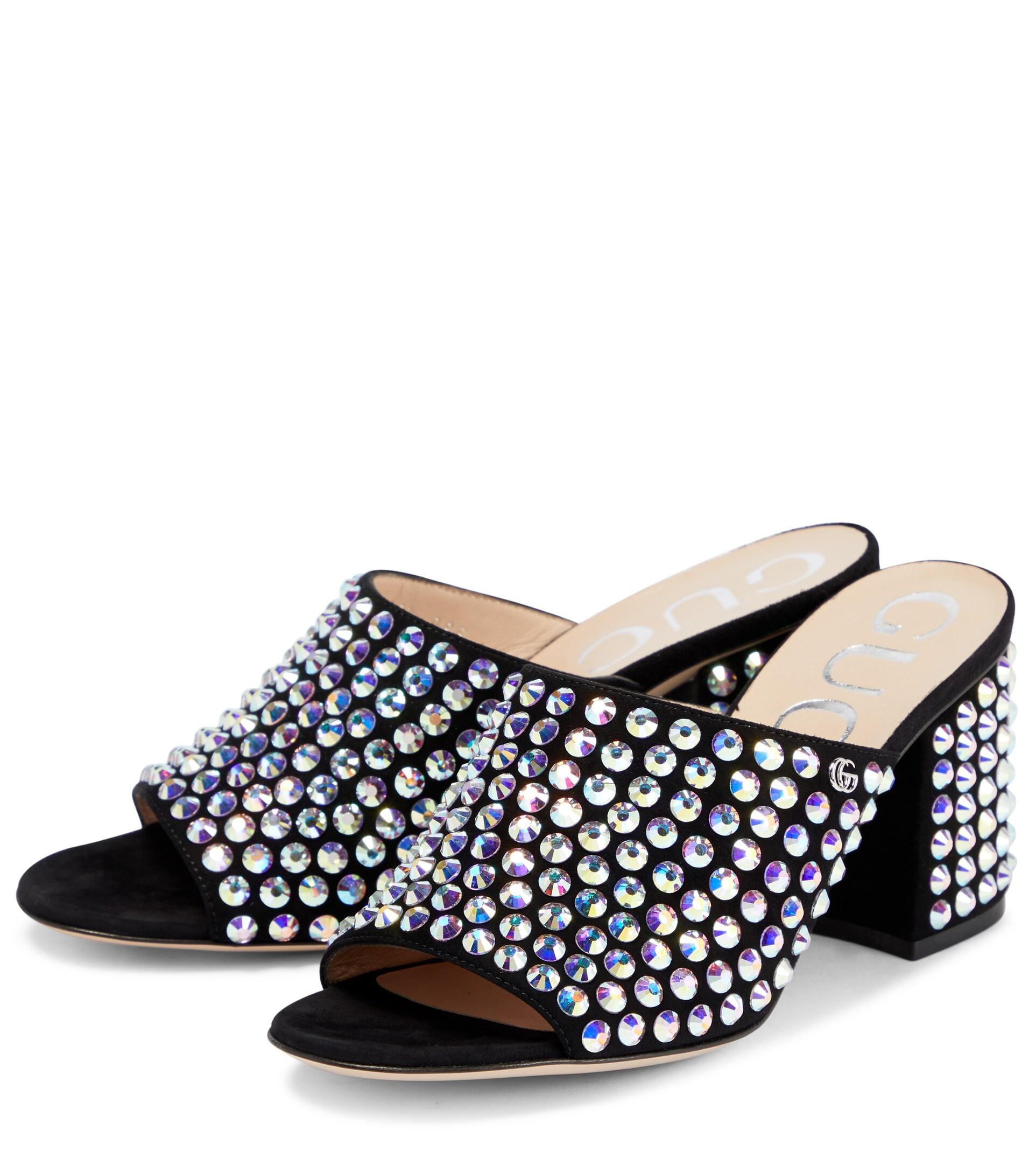 Gucci Embellished Suede Mules in Black | Lyst