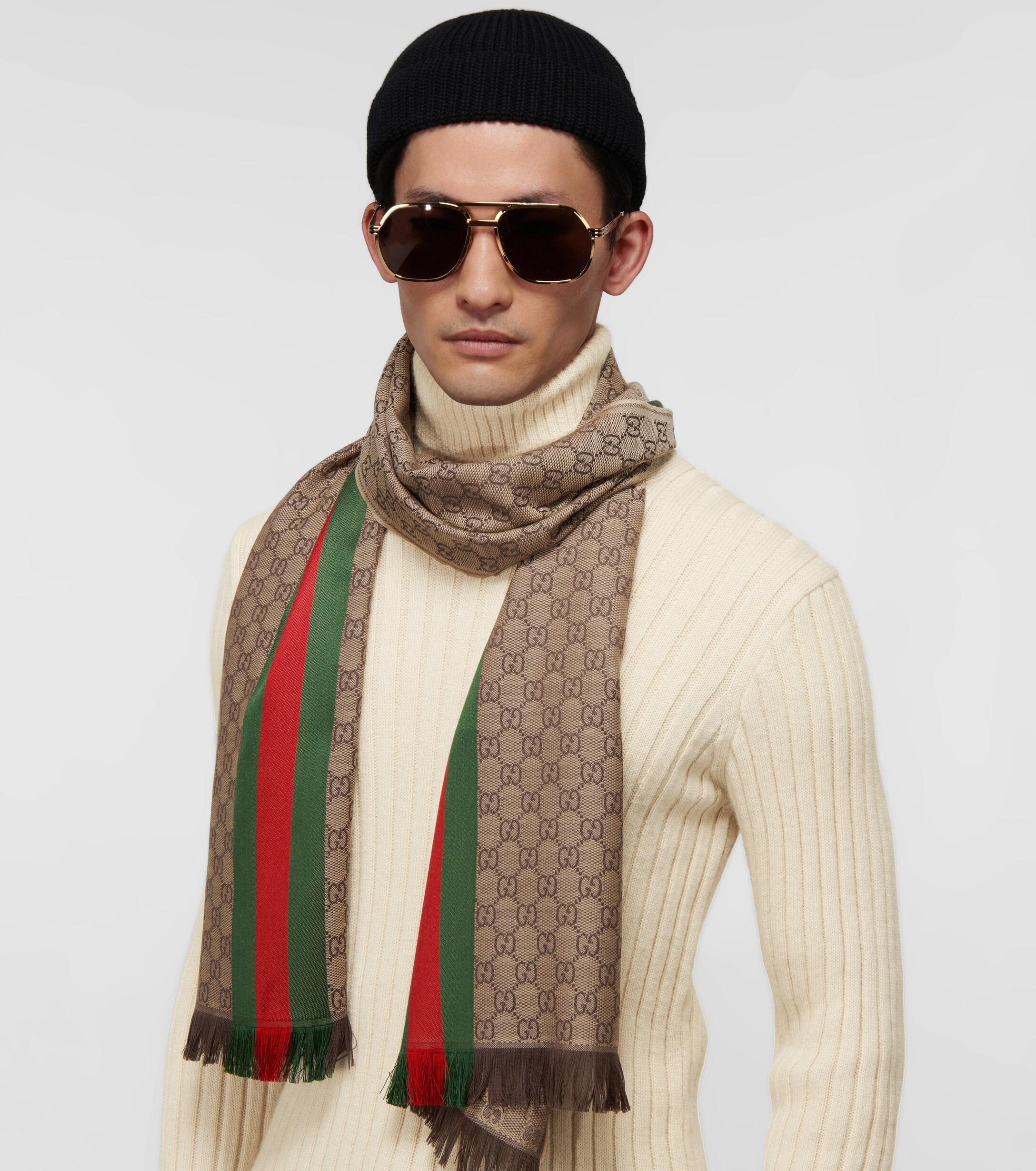 Thriller Familielid Vier Gucci Wool And Silk GG Jacquard Scarf in Brown for Men | Lyst