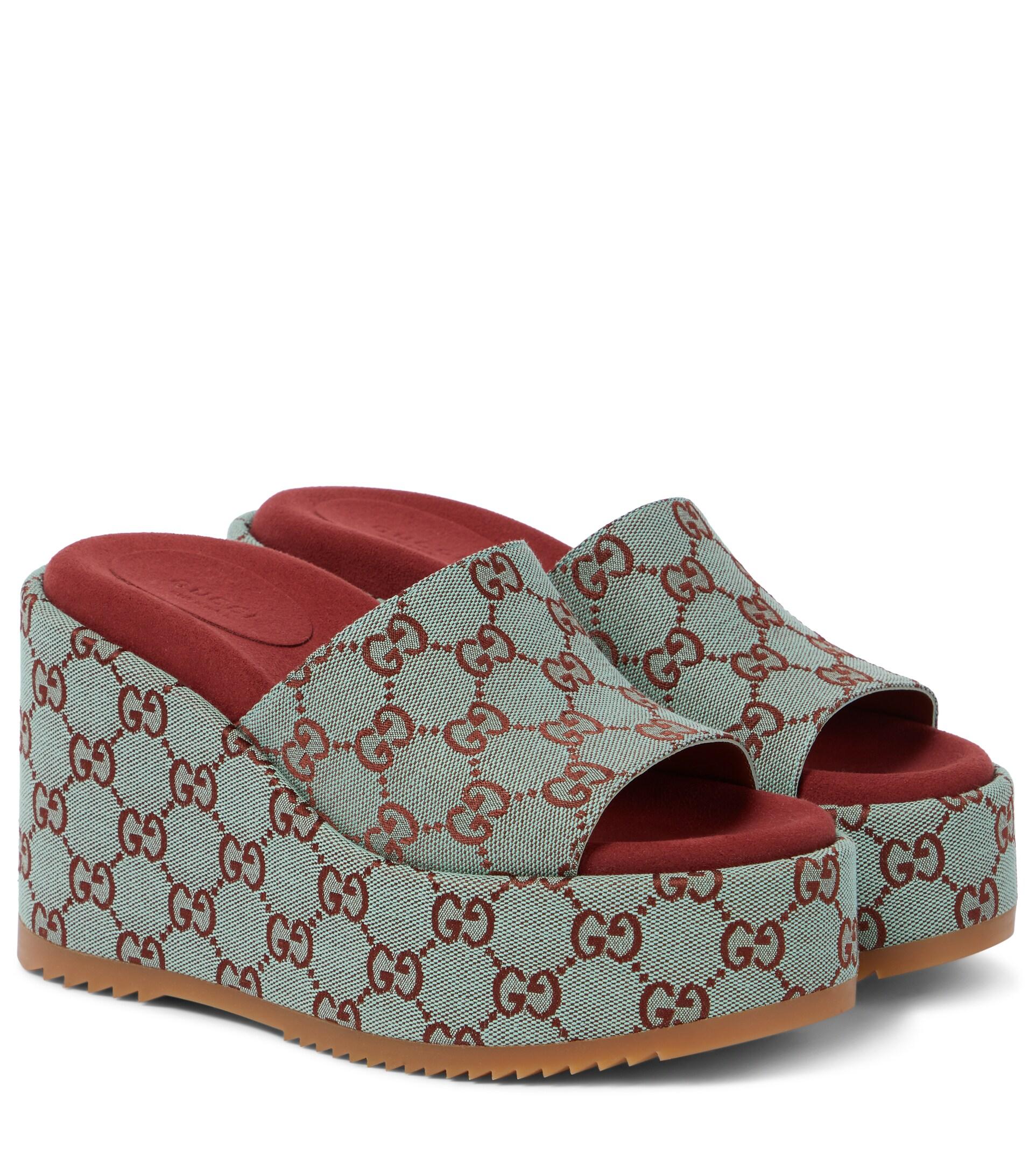 Gucci GG Canvas Wedge Sandals | Lyst