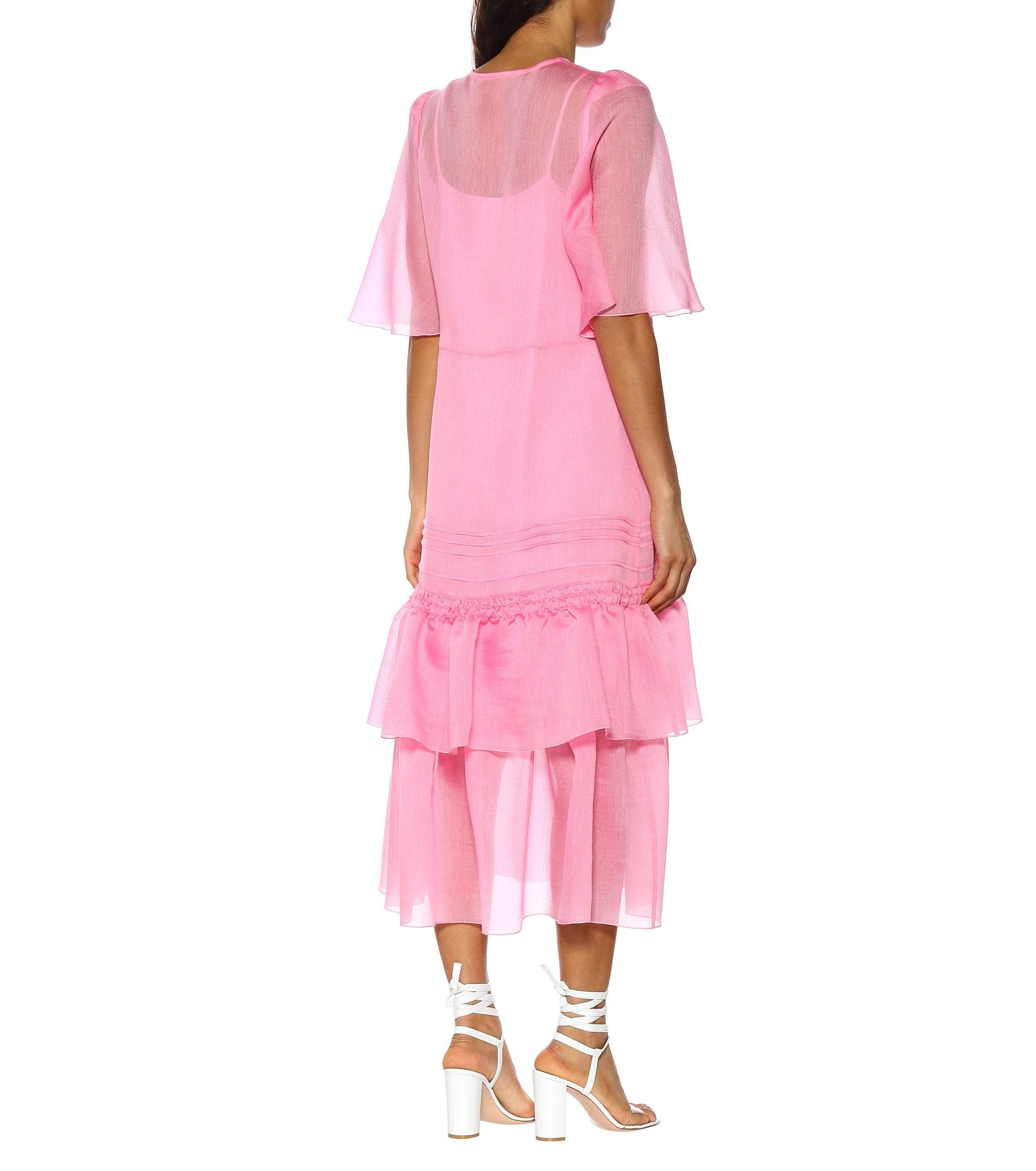 See By Chloé See By Chloé Ruffled Pintucked Chiffon Midi Dress Pink - Lyst