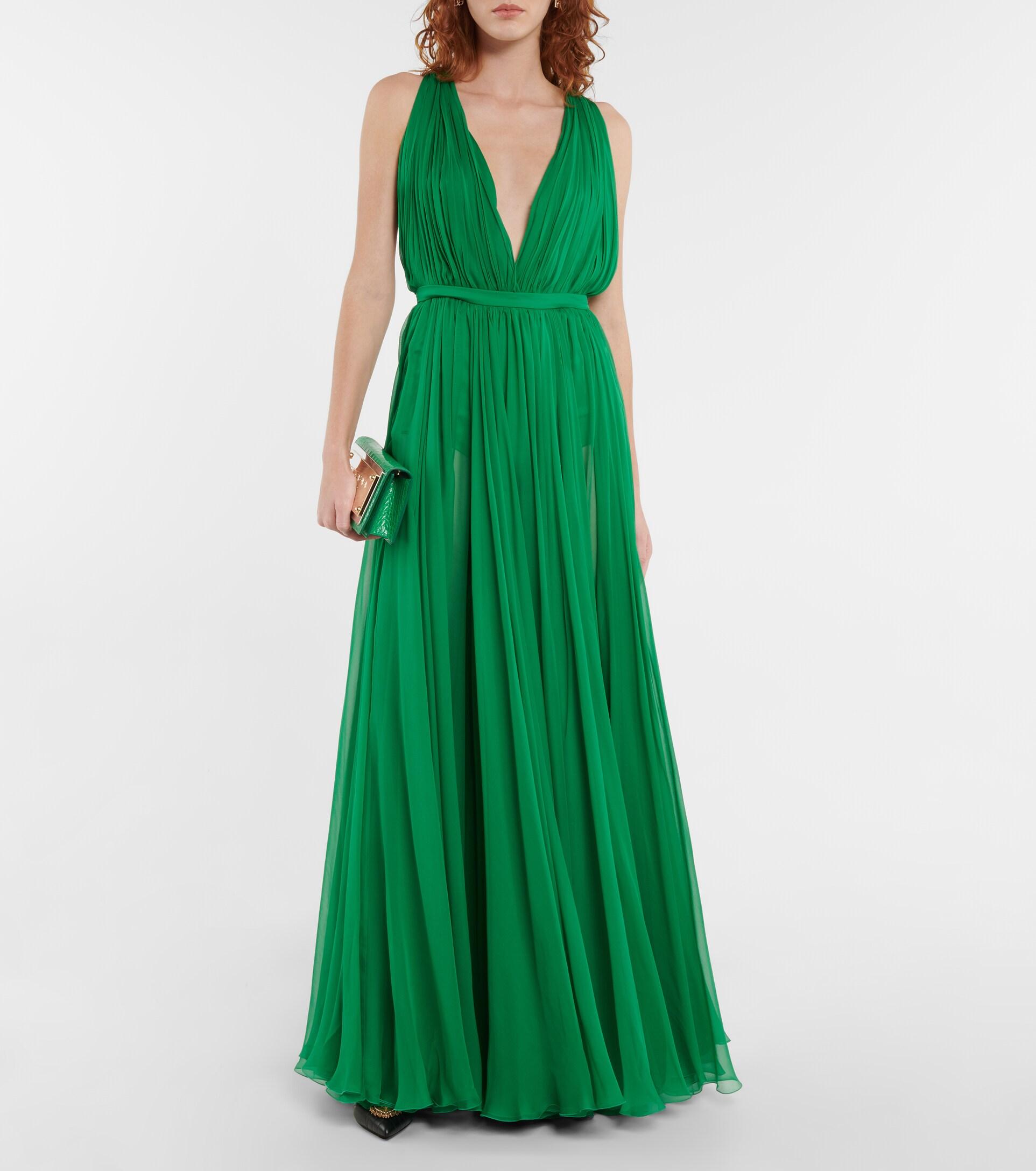 Dolce & Gabbana Pleated Silk Chiffon Gown in Green | Lyst
