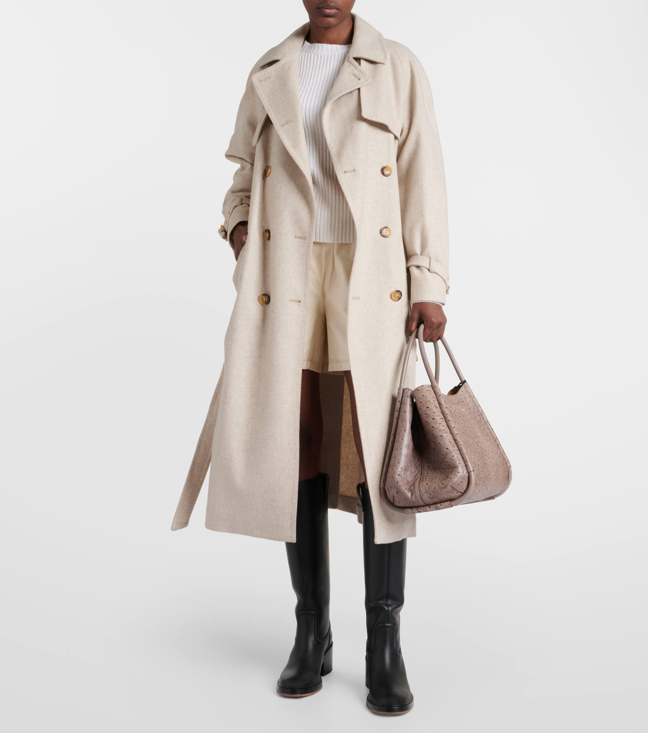 DT MaxMara ★ 麦わら風 ショッパー トート GONZAGA ベージュ ゼノ] コットン ブレンド ショート トレンチ コート, camel
