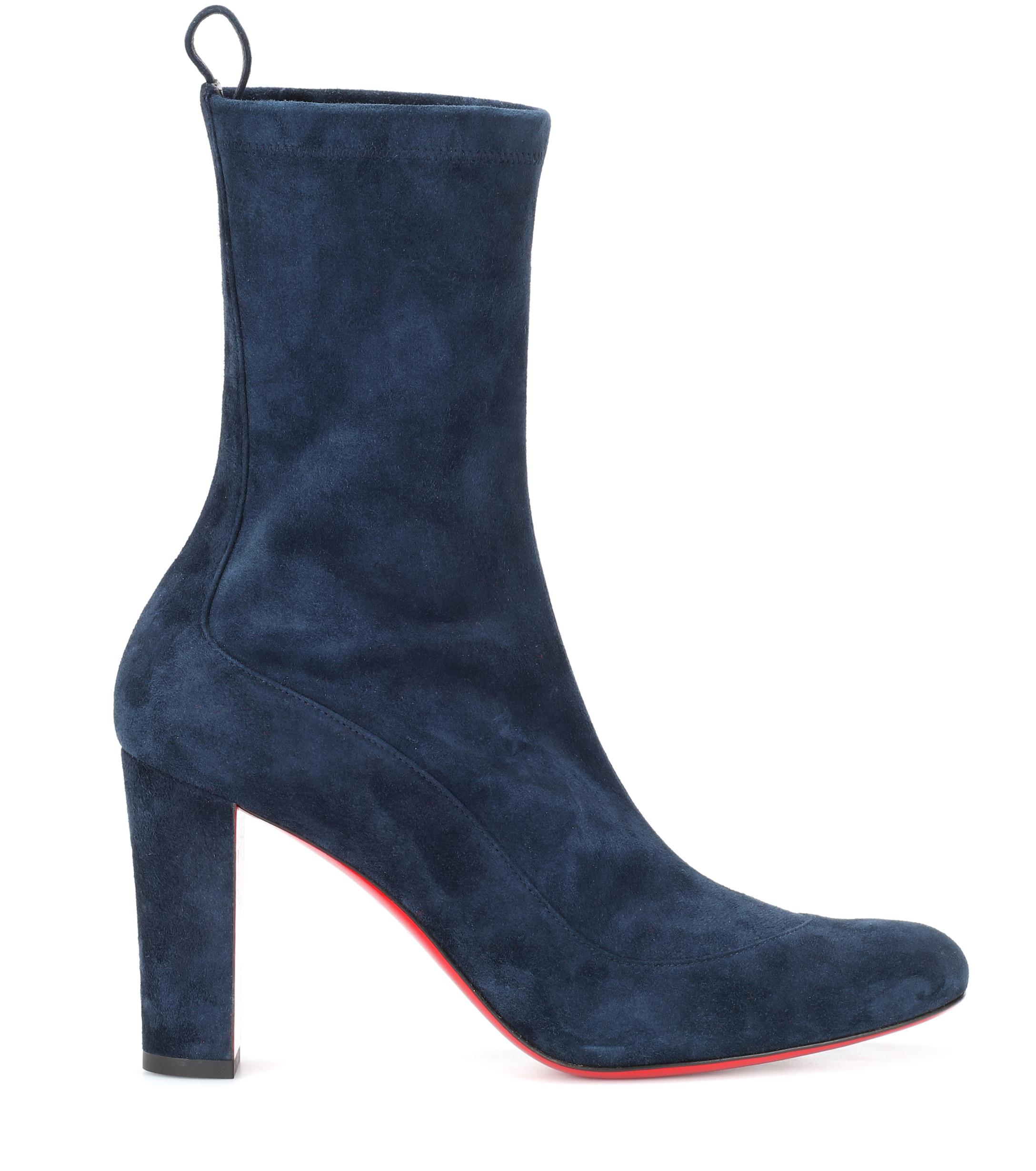 Christian Louboutin Gena 85 Suede Ankle Boots in Blue - Lyst