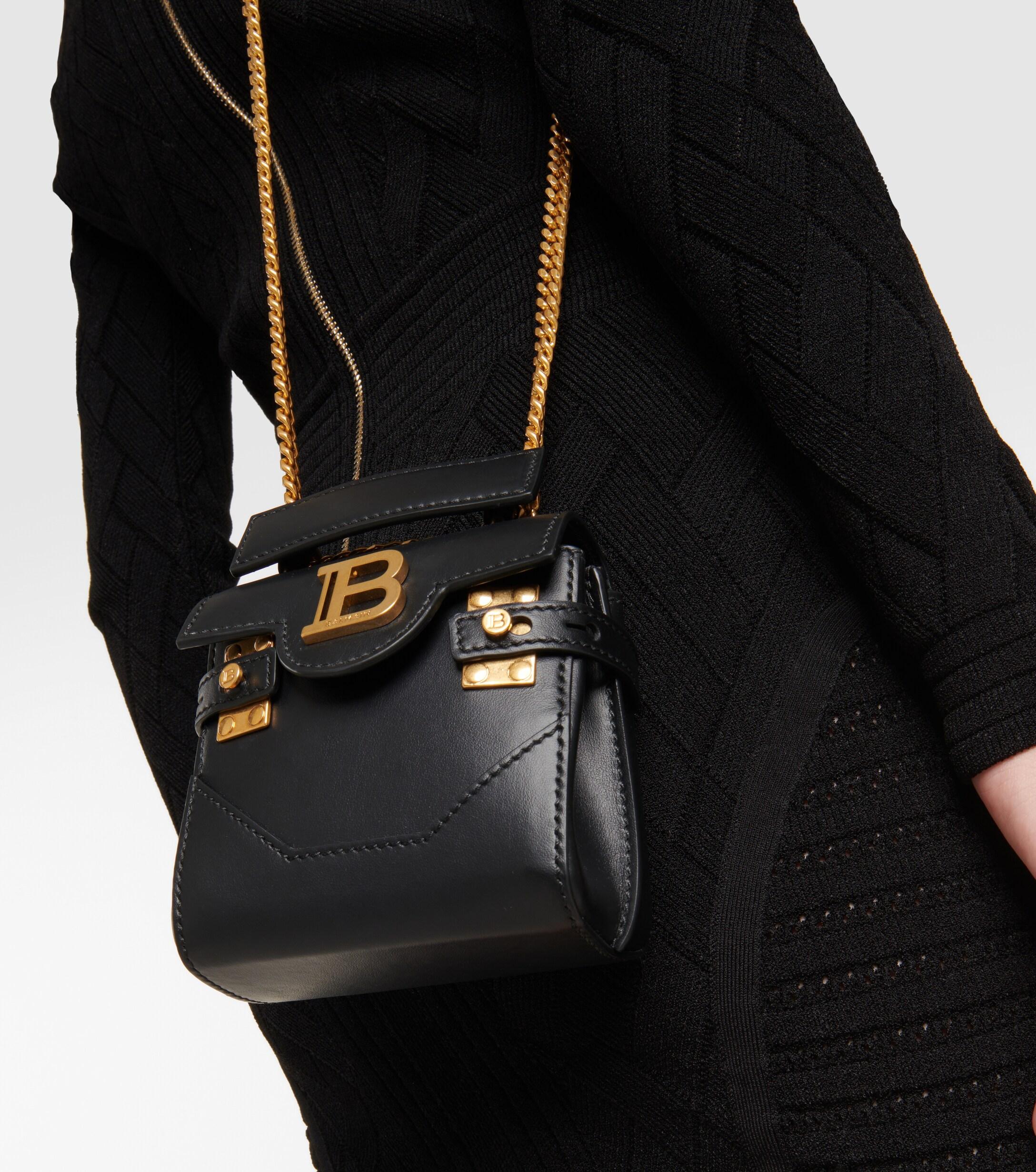 Balmain B-buzz Mini Leather Shoulder Bag in Black | Lyst