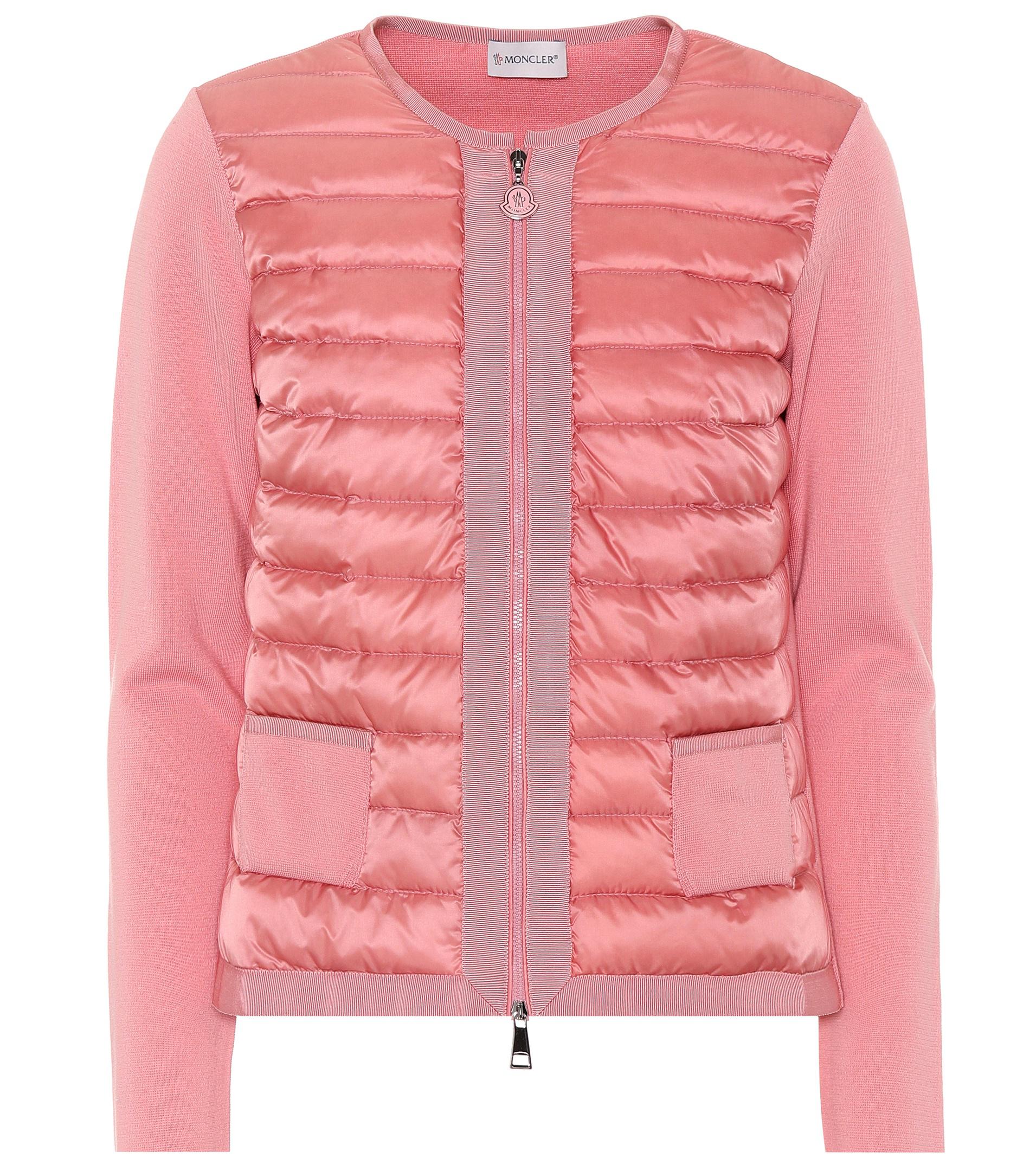 Moncler Quilted Down Cardigan in Pink - Lyst