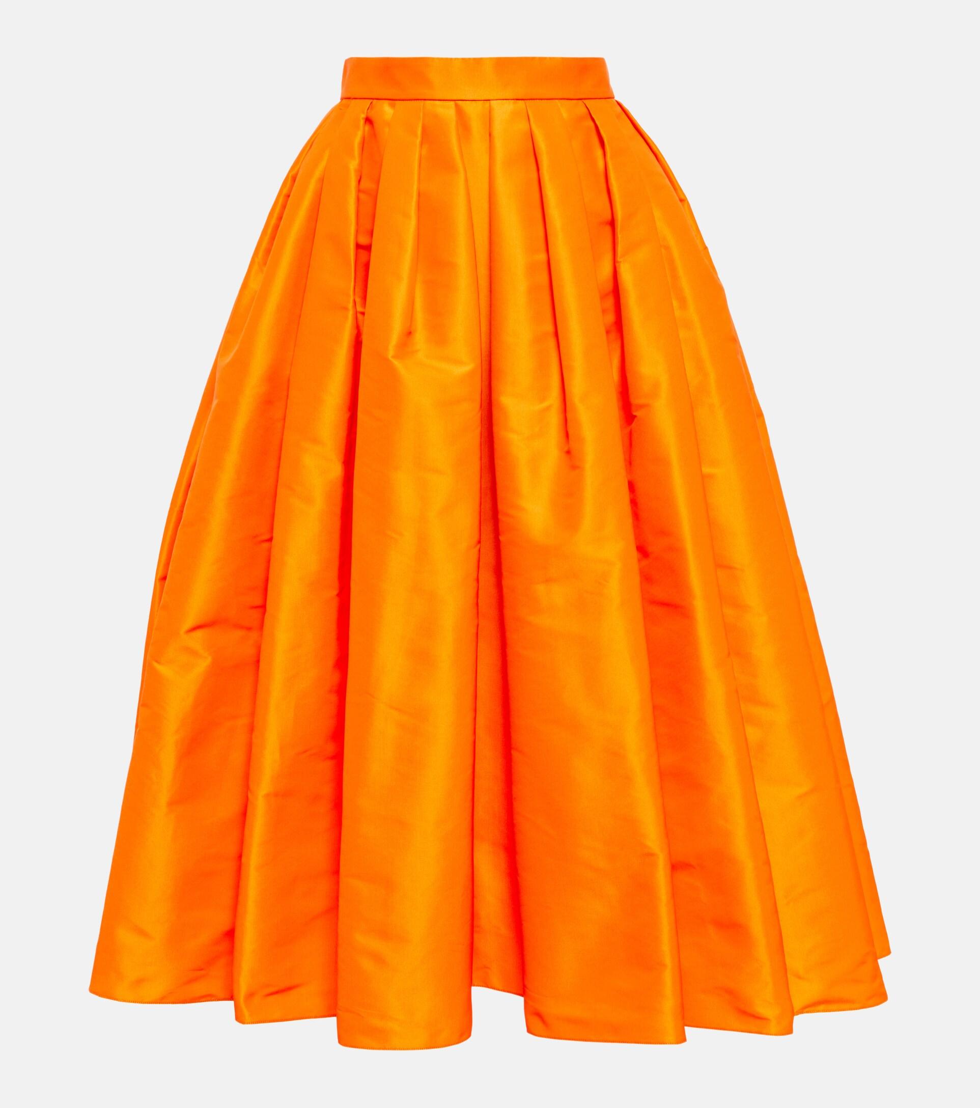 McQueen High-rise Faille Midi Skirt in Orange | Lyst