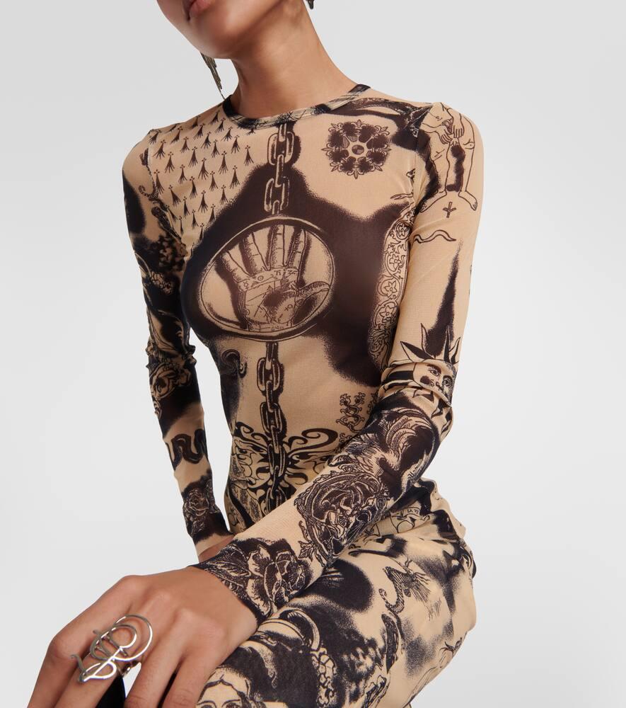 Jean Paul Gaultier Tattoo Collection Printed Mesh Top | Lyst