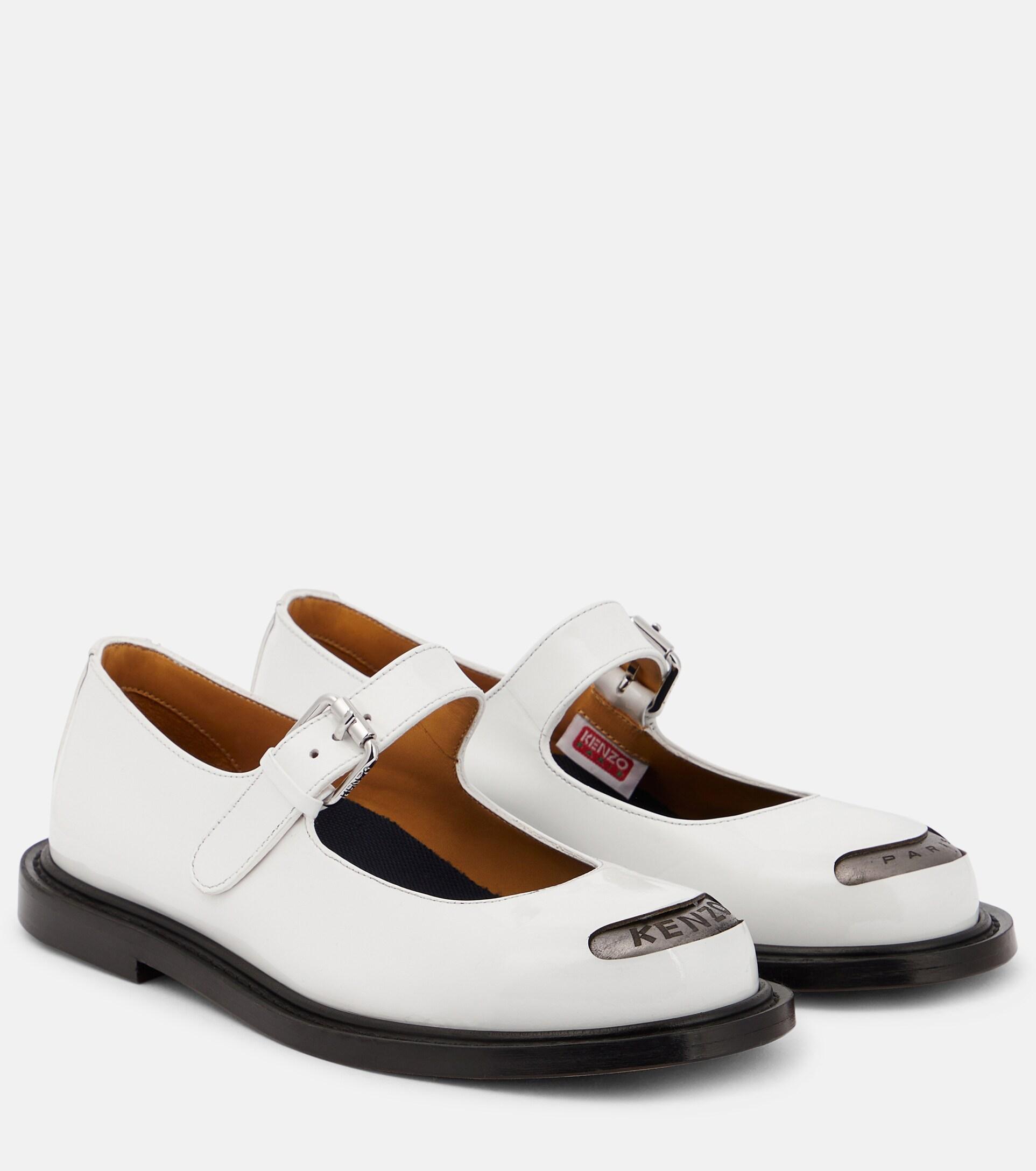KENZO Smile Patent Leather Mary Jane Flats in White | Lyst